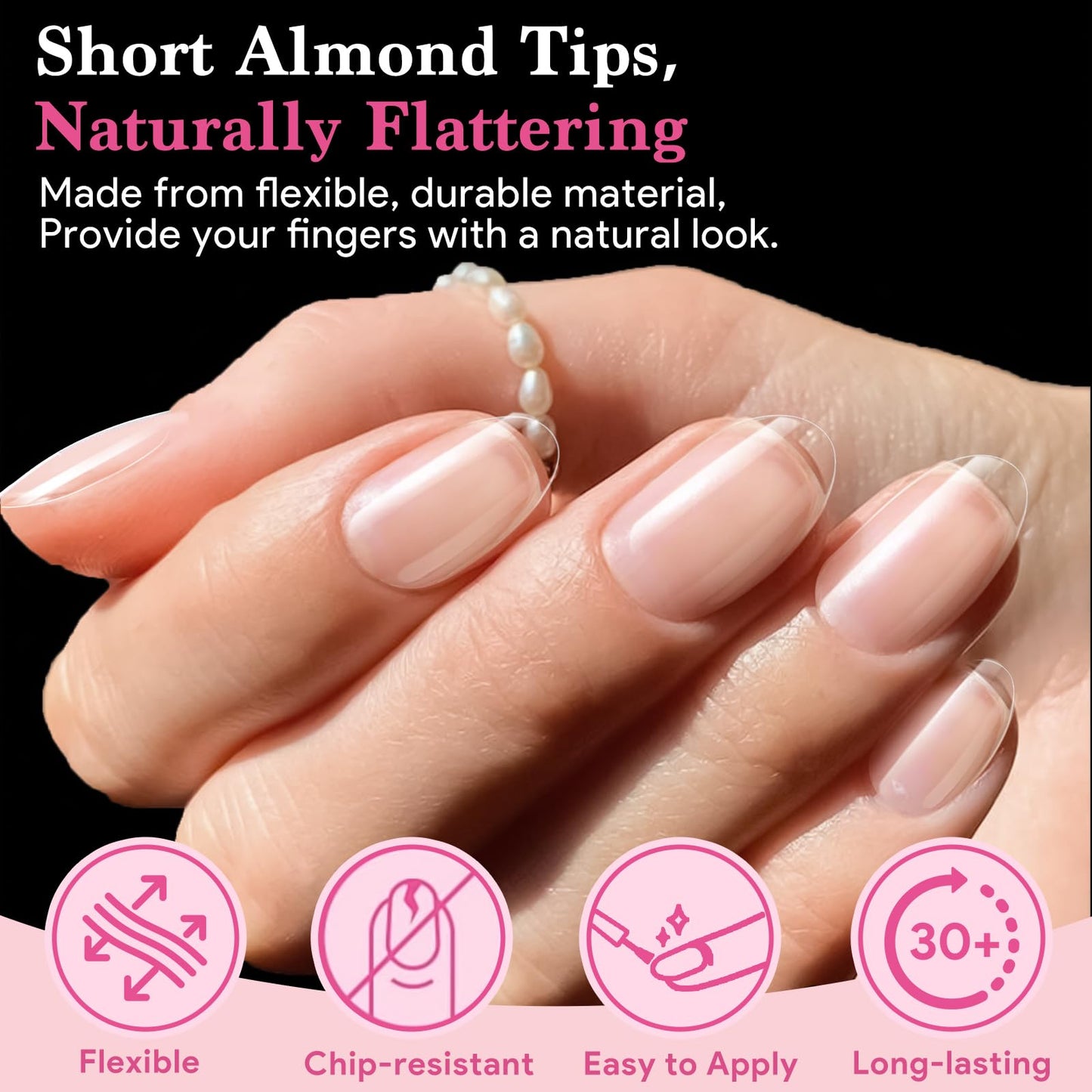 Qiek Short Almond False Nail Tips, 15 Sizes 510 PCS Clear Soft Press On Fake Nail Pre-shaped Half Matte Full Cover Gel Nail Tips Extensions Strong Thick Long Lasting for DIY Beginners & Salon Manicure