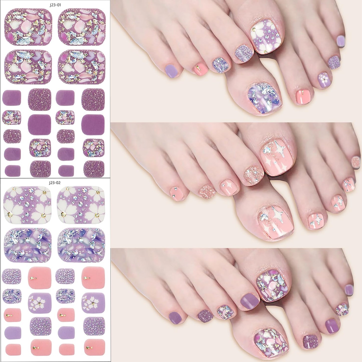 8 Sheets Toe Nail Wraps French Toenail Nail Polish Strips Decals Colorful Sparkly Full Toe Nail Wraps Toenails Nail Stickers Glitter Toe Nail Stickers Self Adhesive Design for Women Girl DIY Manicure