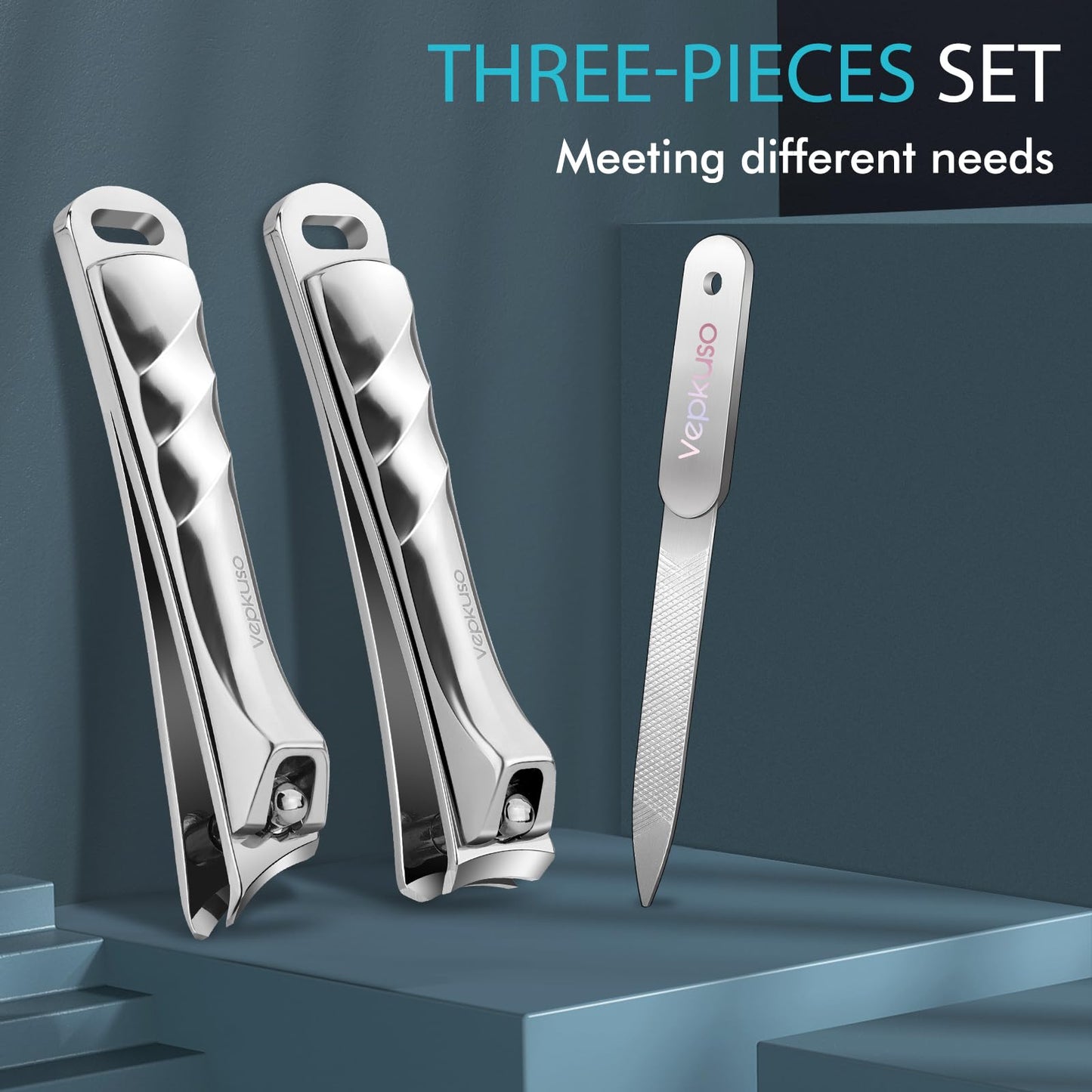 VEPKUSO Toenail Clippers for Thick Nails, Professional Nail Clippers Set with Catcher, Stainless Steel Heavy Duty Nail Cutter for Ingrown Toenails, Seniors, Men&Pregnant Women