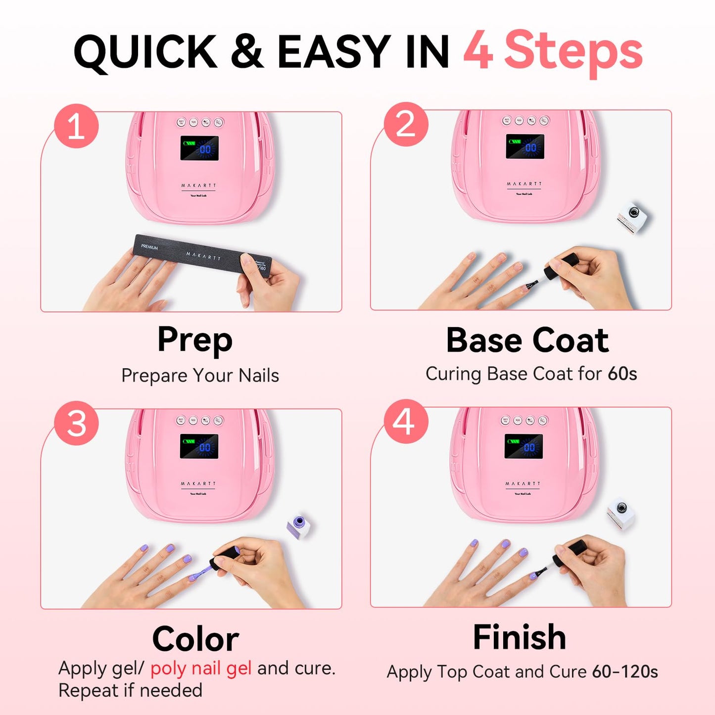 Makartt UV Nail Lamp – 30W Fast Curing UV Light with Handle Rechargeable Cordless Nail Dryer for Gel Nail Polish with 45 Beads Dual Lights 4 Timers LCD Smart Sensor for Nail Art Design(Pink)