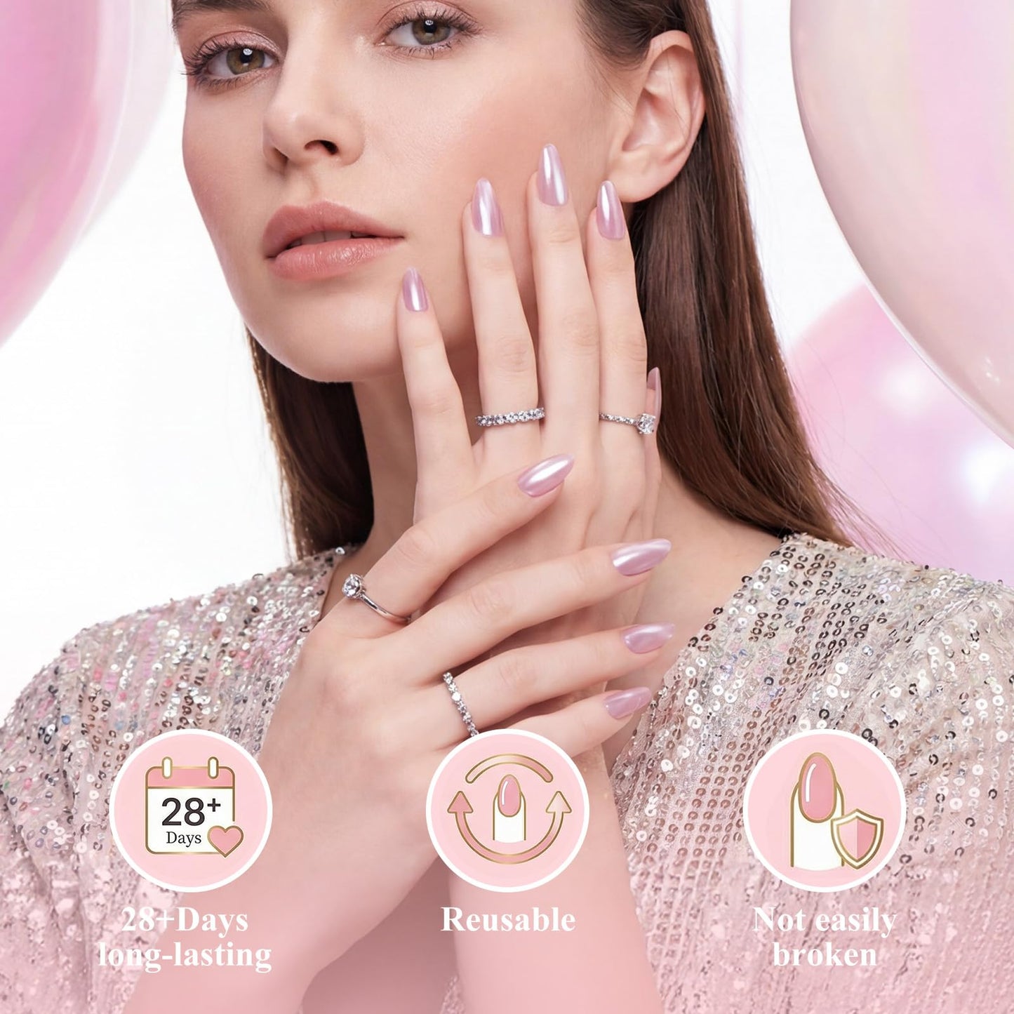 Bioday Press on Nails Short Almond, Soft Gel Purple Cat Eye Fake Nails Kit, Reusable Stick on Nails with Glue, 30Pcs 15 Sizes Salon Quality False Nails, Ideal for Spring Summer Vacation DIY Gifts