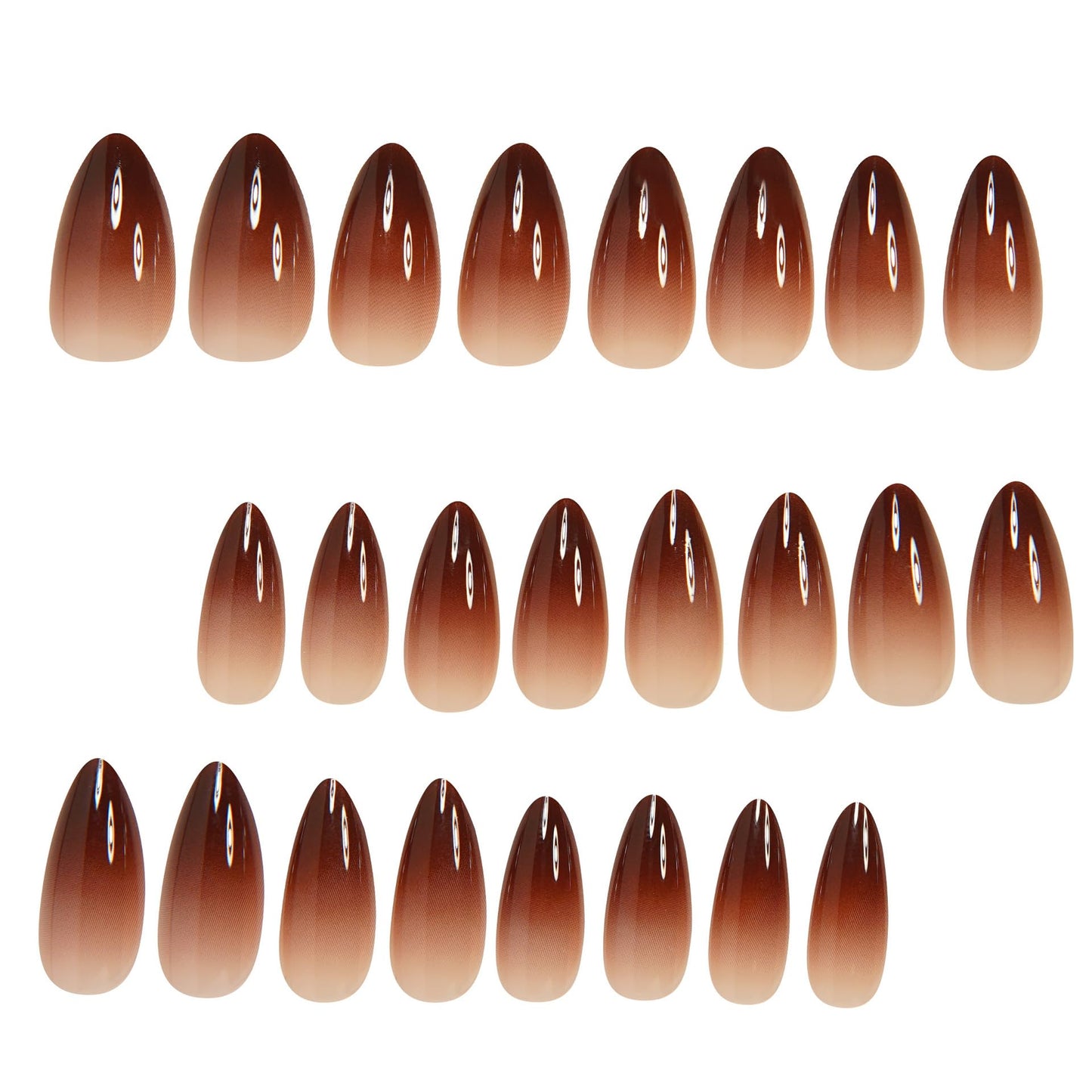 Gradient Brown Press on Nails Short Almond Fake Nails Natural French Round Acrylic Nails Press on Gradient French Glossy Full Cover False Glue on Nails for Women Manicure Decoration 24 Pcs