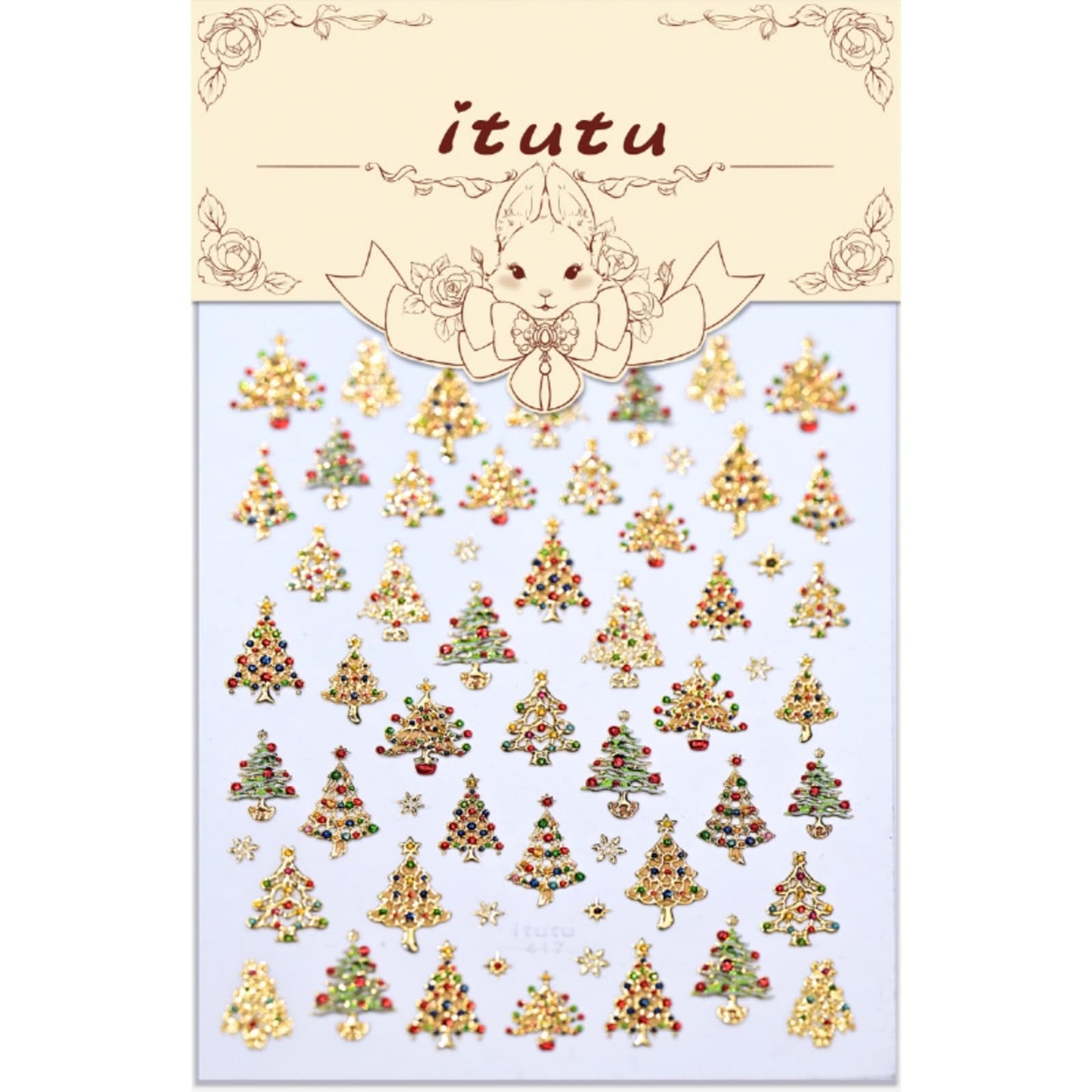 Christmas Nail Art Stickers Xmas Tree Nail Stickers 5D Embossed Self Adhesive Shiny Gold Design Rhinestone Nail Decals for Women Girls Winter Nails Charms Supply Decoration