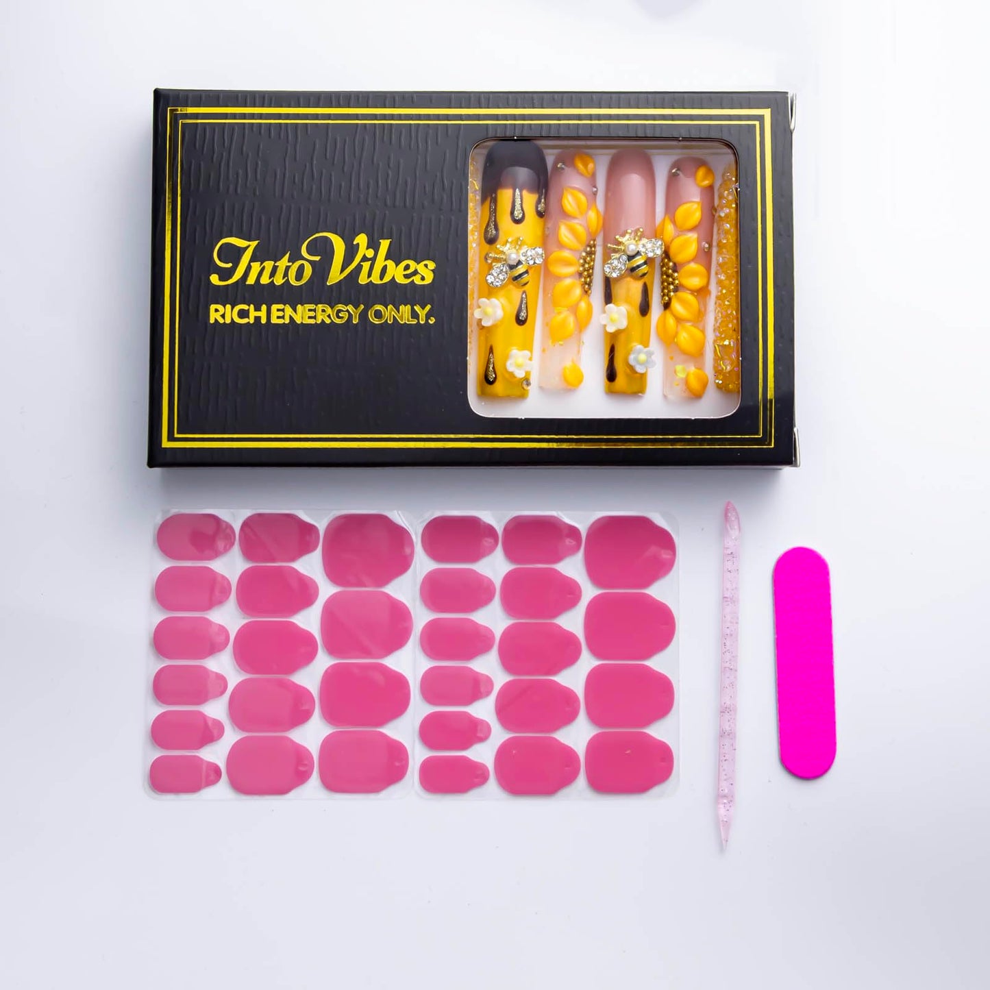 IntoVibes 10 Pieces Handmade Luxury Long Press On Nails With Square Design, Sunflower And Bee Accessories, Yellow Thickened False Nails, Reusable Fake Nails, Acrylic Nails (M)