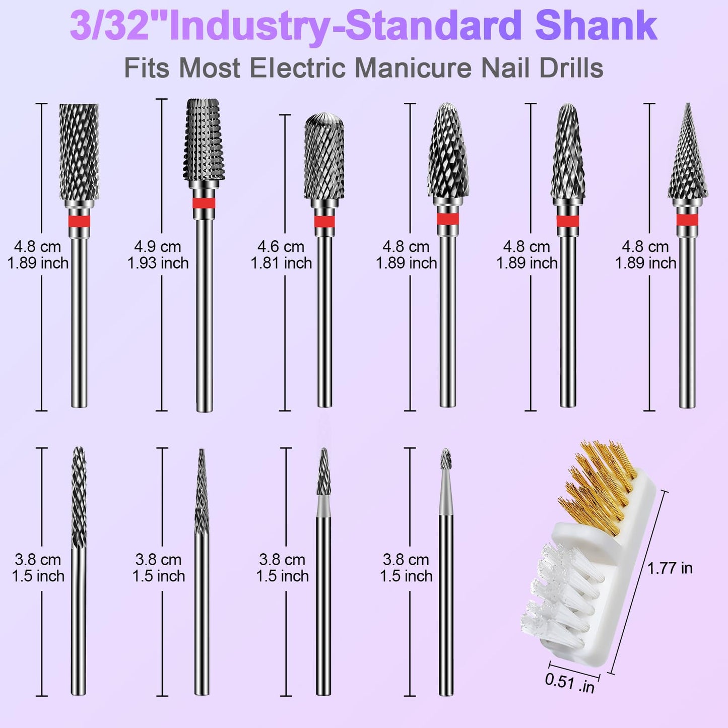 Diesisa 10PCS Nail Drill Bits Set - Tungsten Carbide Nail Bits for Acrylic Nails - 3/32" Shank Drill Bits Professional Electric Nail Bits For Nail Drill - Removal Bit Nail Drill for Home Salon-Red