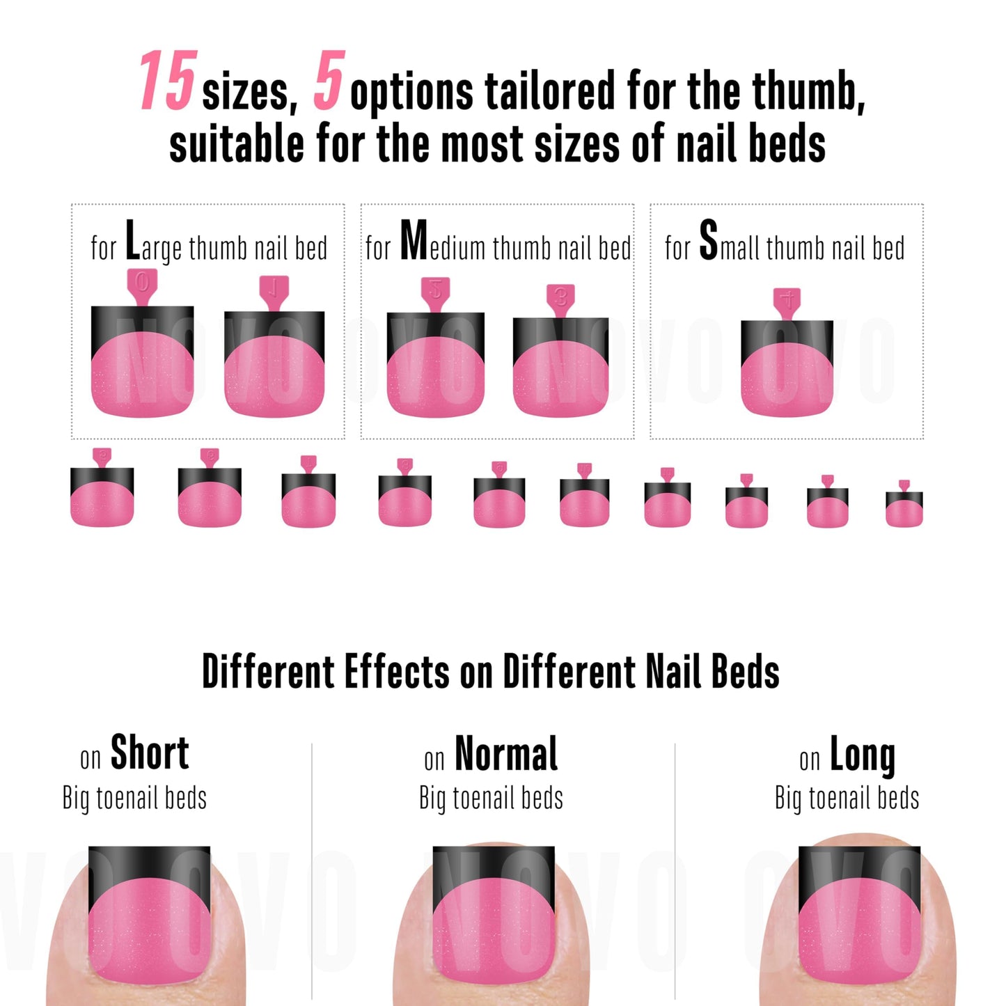 NOVO OVO Halloween Black French Tip Toe Nail Tips Press on, ROSE PINK Sharp Square Pre-Designed Soft Gel False Toenail Extension, Medium Wide Fake Toenails, Full Cover Acrylic for DIY 15 Sizes 240 pcs