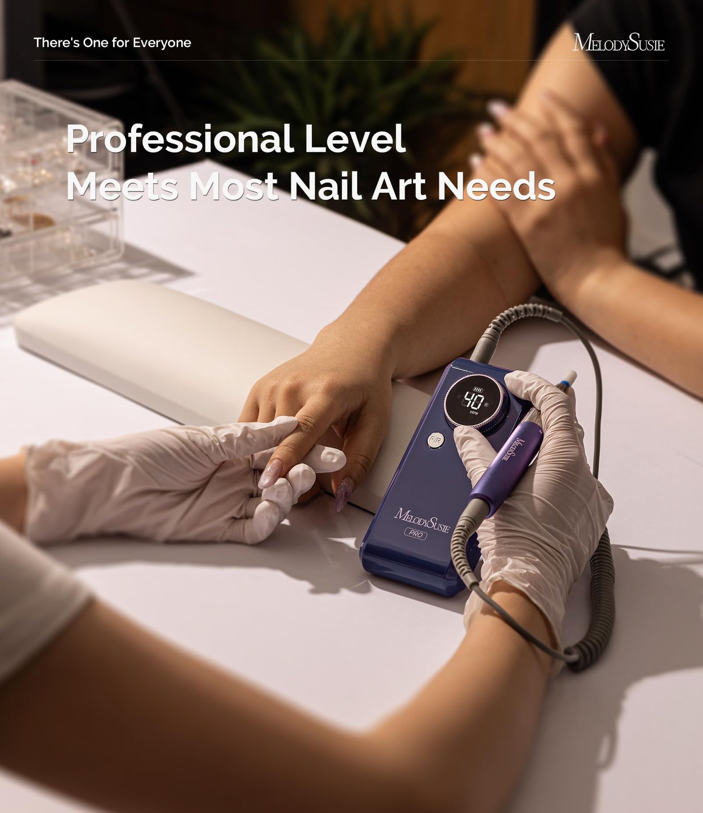 MelodySusie Professional Clip-On Rechargeable Nail Drill with Adjustable Built-in Stand and Premium Motor, MB420G 40000RPM E-File with Max Speed for All Manicure Shaping & Gel Removal for Salon Use