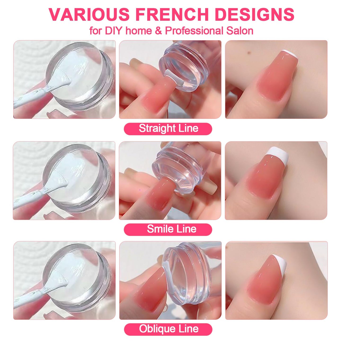 HYWWPFLAY Jelly Nail Stamper & Liner Nail Art Brushes - French Tip Nail Design Tools, Silicone Nail Art Stamping Stamper with Scraper, French Tip Stamp Liner Brush for Manicure Home DIY Salon