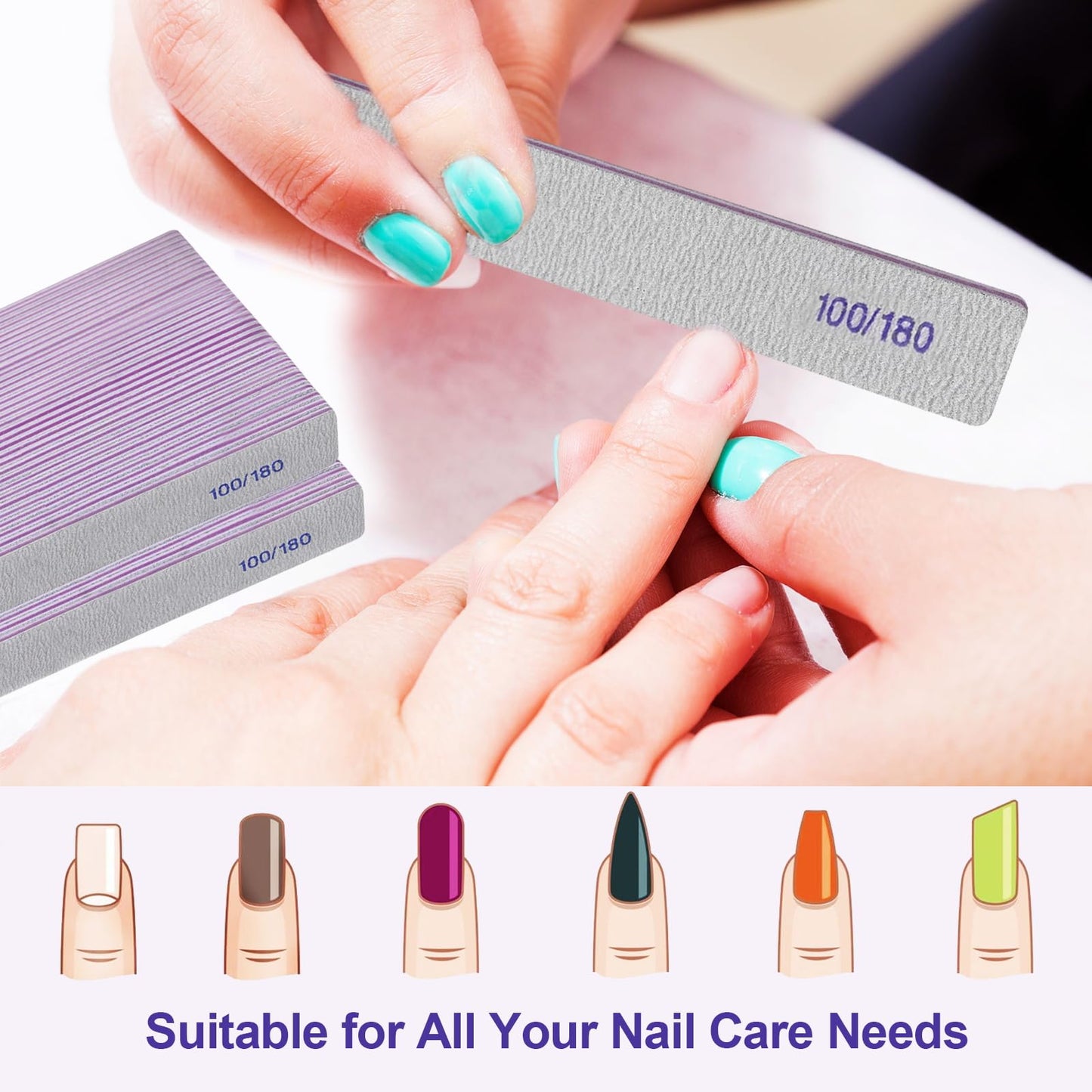Nail Files (50 Pack), 100/180 Grit Emery Boards Nail File for Natural Nails and Acrylic Nails, Double Sided Emory Boards limas para unas acrilicas Profesional Fingernail Filer Reusable Manicure Gray