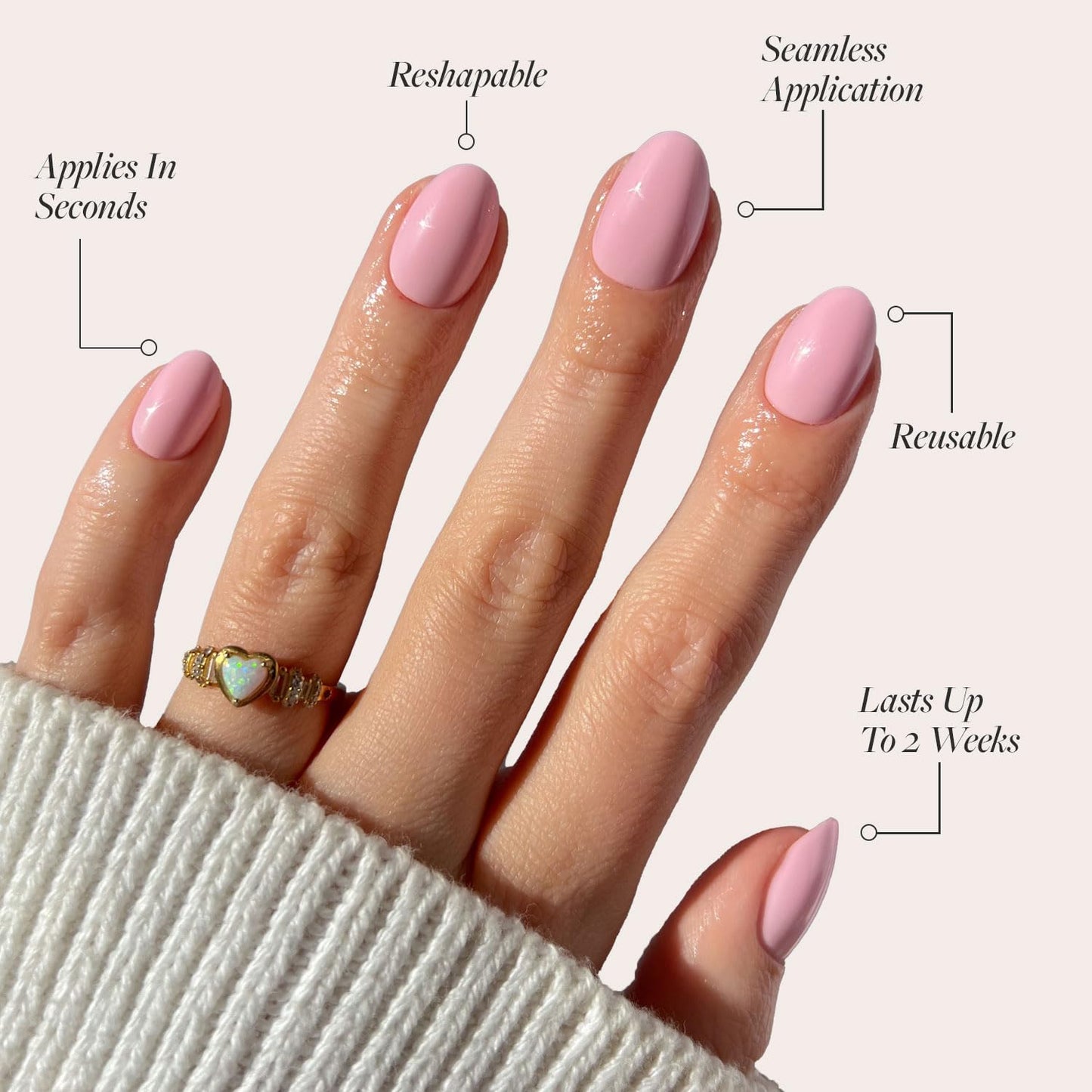 Glamnetic Press-On Nails - Think Pink | Super Strong Brush On Nail Glue & Nail Adhesive Tabs | Solid Opaque Light Pastel Pink Short Oval Nails, Reusable | 15 Sizes - 30 Nail Kit
