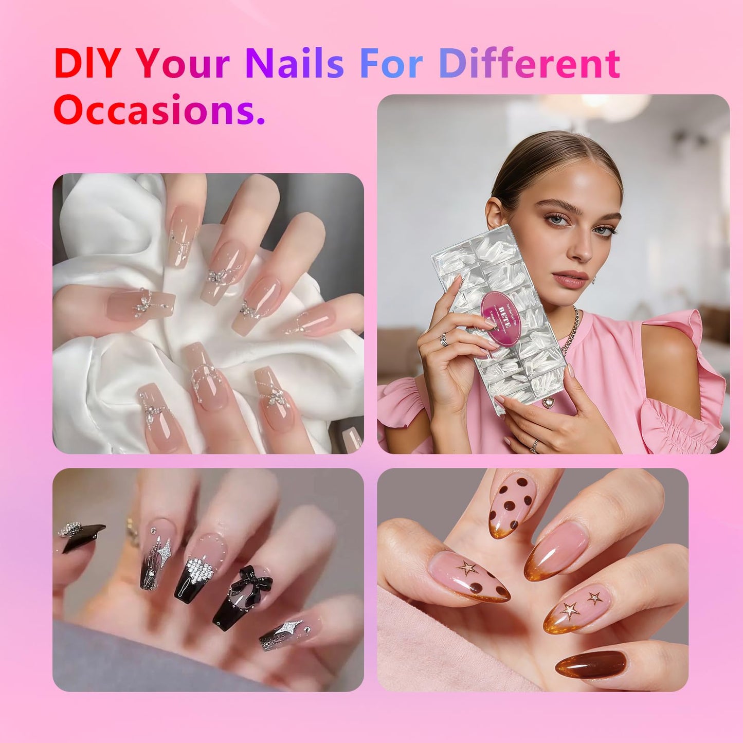BETE Medium Coffin Clear Acrylic Nail Tips–544Pcs 16 Sizes with Half Sizes, Tipex Instant Apex Full Cover False Nails, Pre-Shaped Strong Thick Press On Nails for Home & DIY Manicure
