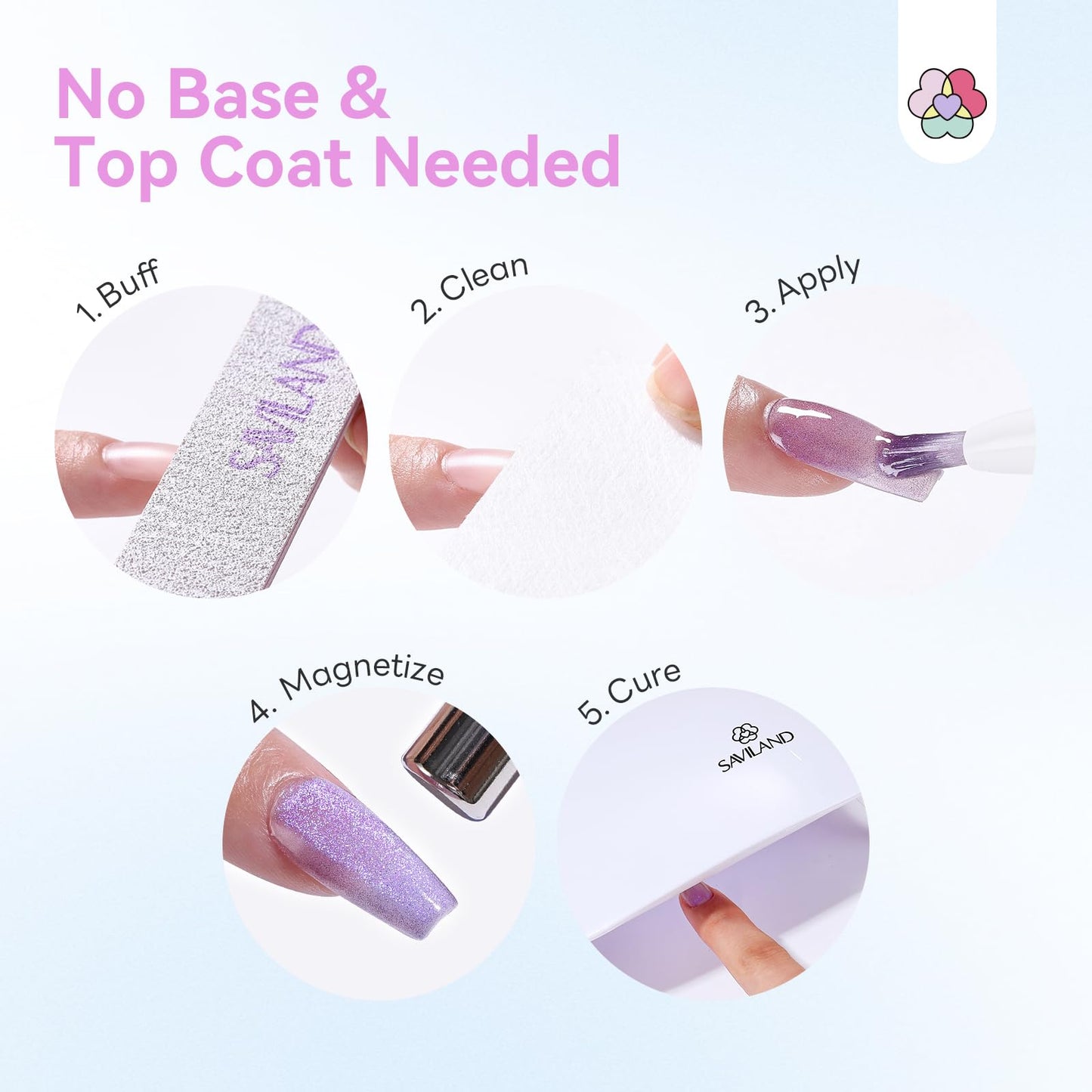 SAVILAND One Step Gel Nail Polish Pen Set: 6 Colors Cat Eye 3-in-1 U V Gel Nail Polish Summer Neon Base & Color & Top Gel in One Pen with Nail Magnet Quick Manicure for Cateye Effect Home DIY 4 ml