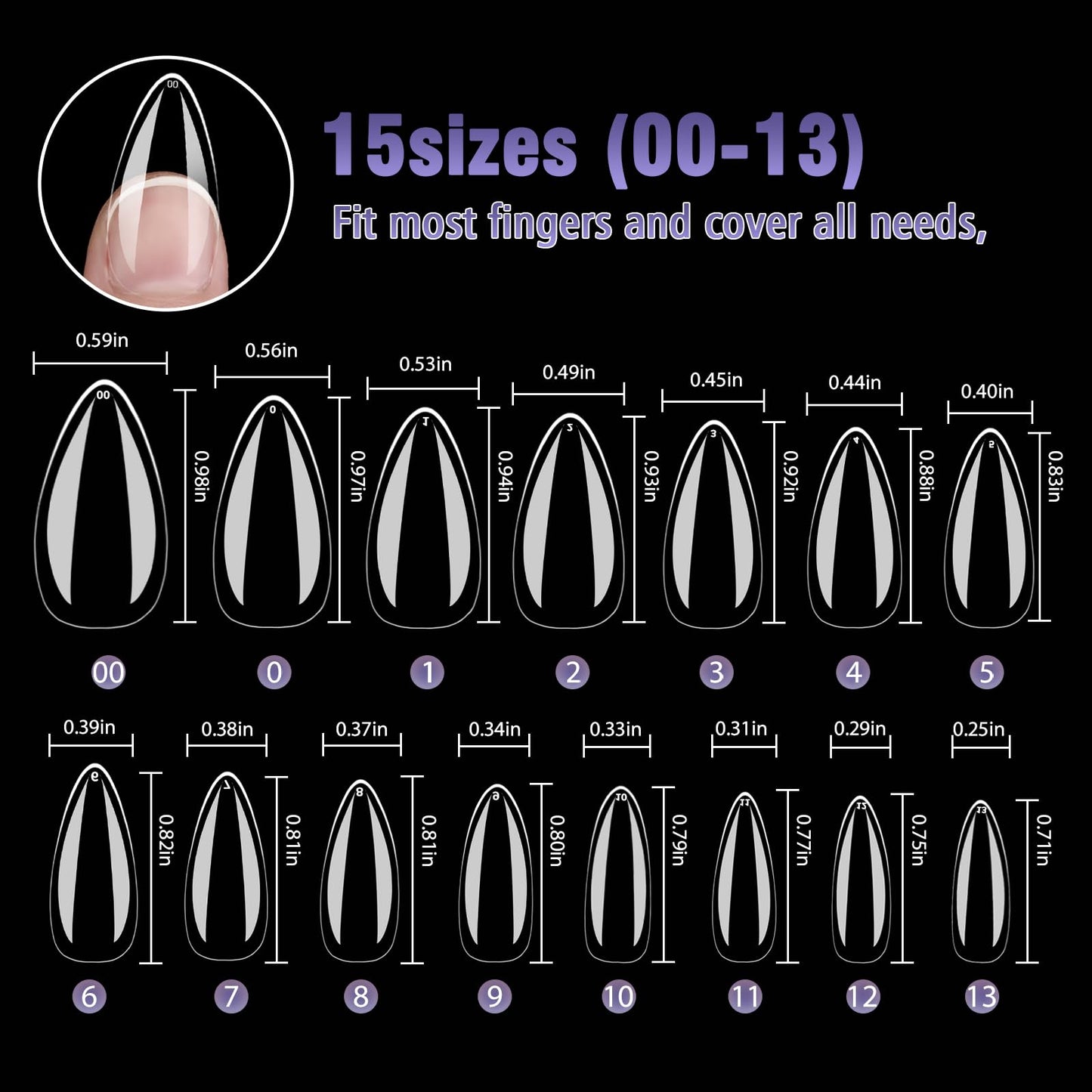 SWRITATSK Press On Nails Thicker Medium Almond Nail Tips,600pcs Gel Flase Nails Tips Acrylic Tip, 15 Sizes 00-13 Fake Tips,Nails Tips, Soft Acrylic Press On Nail Valentines Gifts for Women