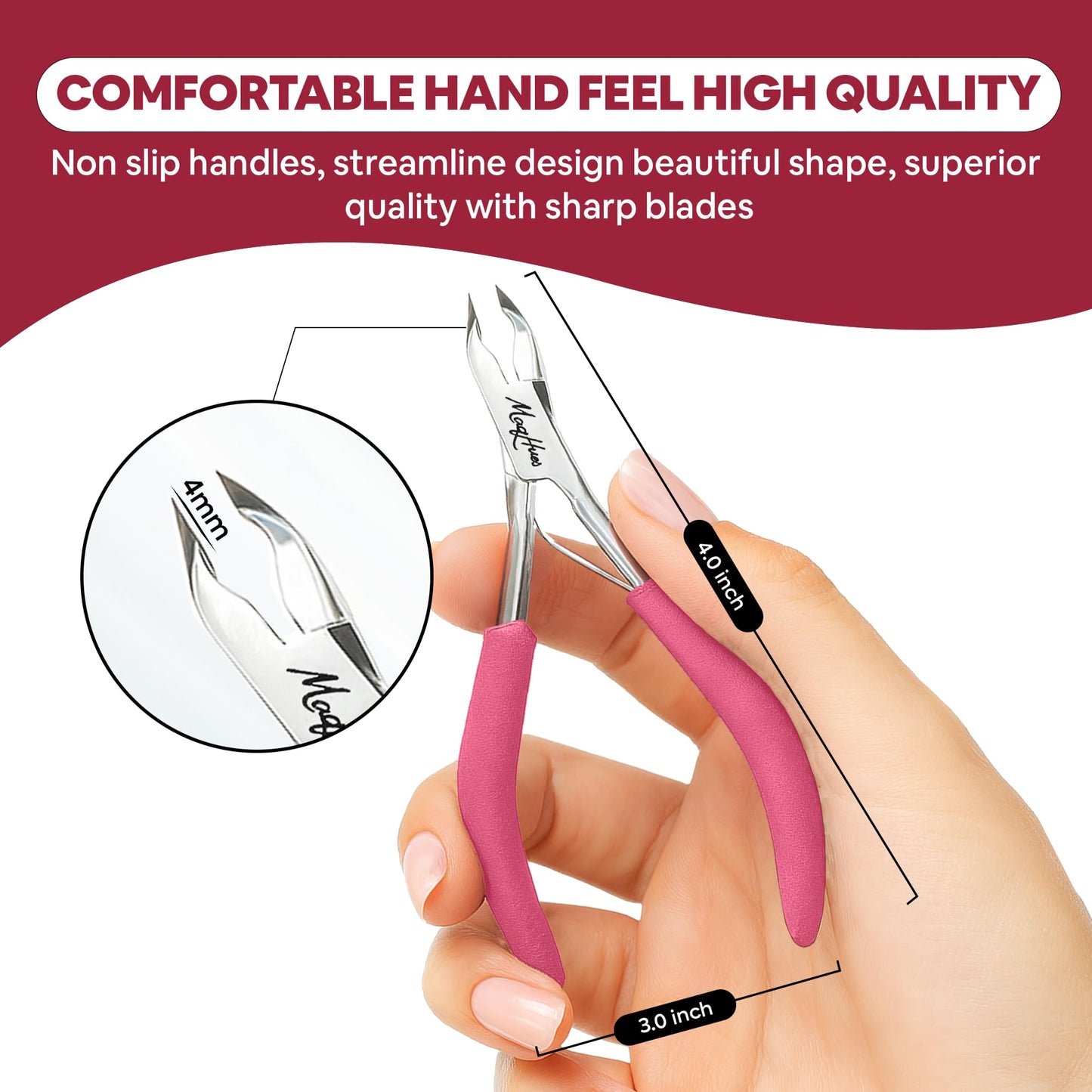Women Professional 2 PCS Cuticle Nippers/Cuticle Trimmer, Sharp Precise 4mm Half Jaws, Non-Slip Comfort Grip, In Cute Travel Case, Cuticle Cutter/Cuticle Clippers 420 Stainless Steel Manicure Pedicure