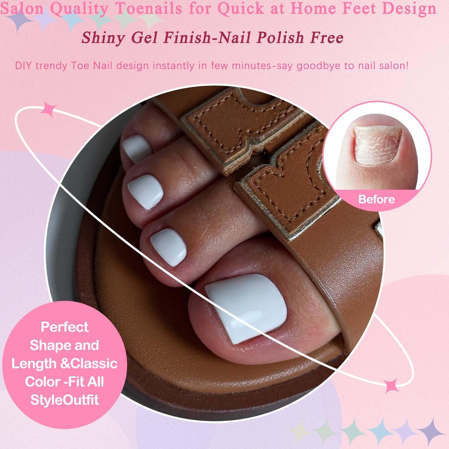 LoveOurHome 120pc White Press on Toenails Women Fake Toe Nails with Tabs, White Fake Toenails Press on Toes Nails Glue on Toenail Acrylic Toe Nail Tips Artificial False Toenail for Women Girls