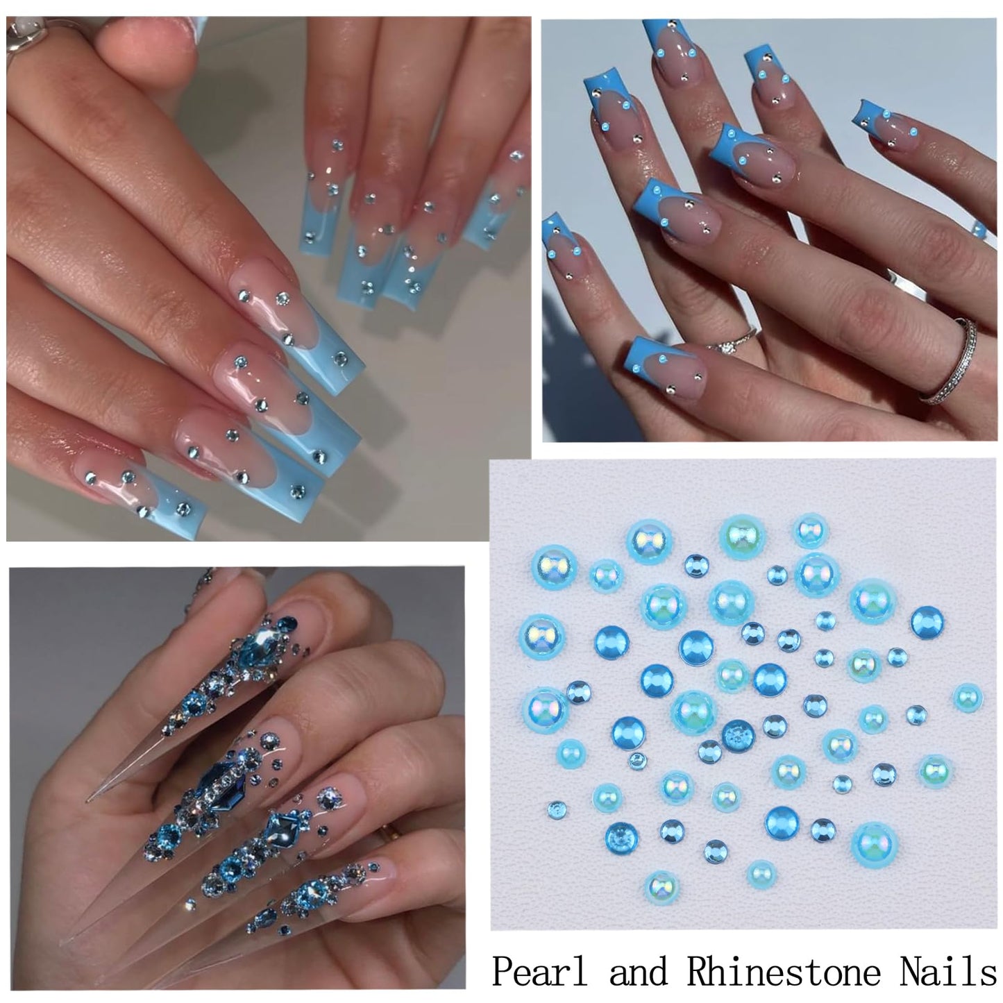 SEMATA Pink Nail Art Pearls Charms Flatback Nail Rhinestones Mixed Size Nails Gems Pink Purple Blue Nails Pearls Rhinestones Art Accessories Decoration Design for Women
