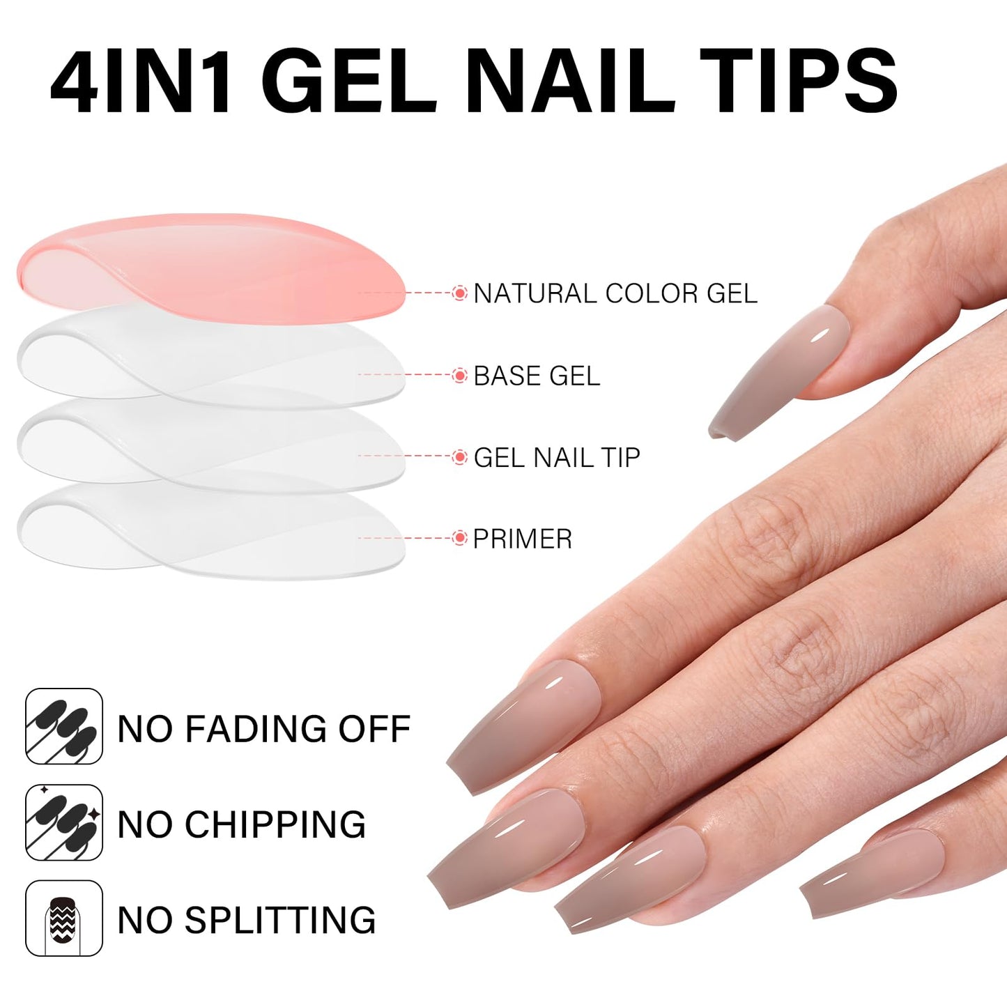 AILLSA RealFit Nude Tone Mixed Color Press On Nails 4 in 1 Pre-Shaped Nail Tips Medium Coffin Full Cover Fake Nails Extension Natural Gel Tips Easy to Apply For Nail Art DIY 140 PCS