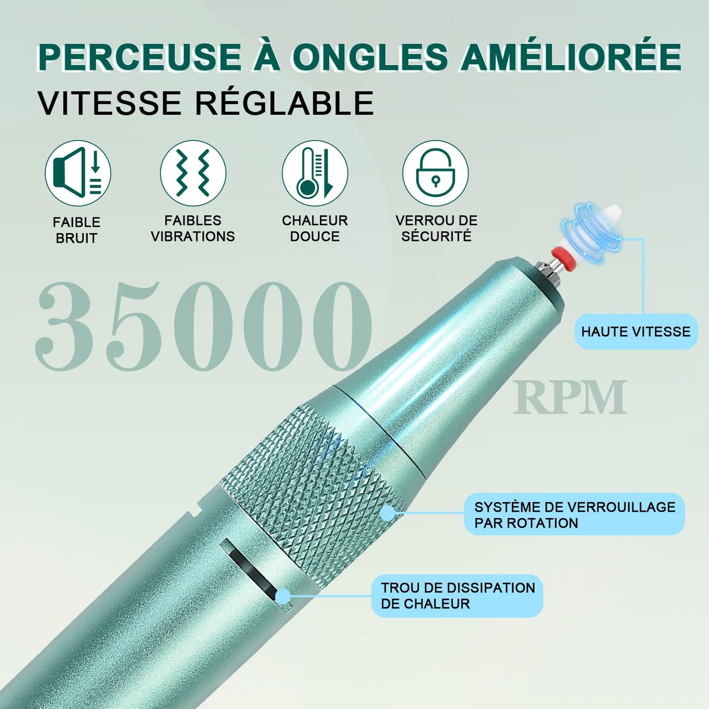 Nail Drill Cordless, 35000 RPM Electric Nail Filer for Acrylic Nails, Professional Acrylic Nail Kit with Bits, Rechargeable Nail Efile Portable Manicure Kit for Women Home & Salon (Green)