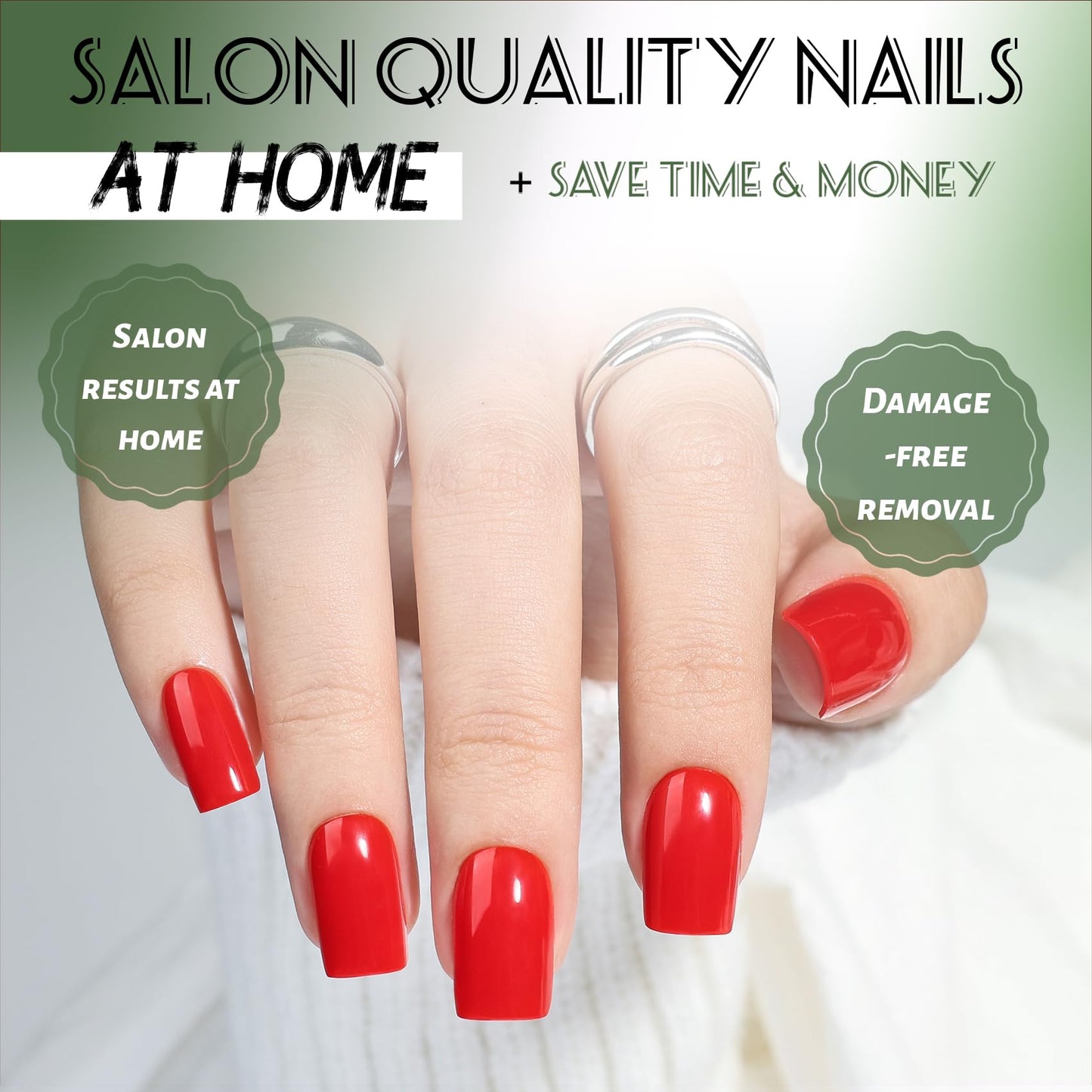 Red Press On Nails Square - Short Square Fake Nails with Nail Glue, Red Press On Nails Opaque Reusable Stick On Nails in 16 Sizes - 32 Nail Kit for Women & Girls | Salon Quality
