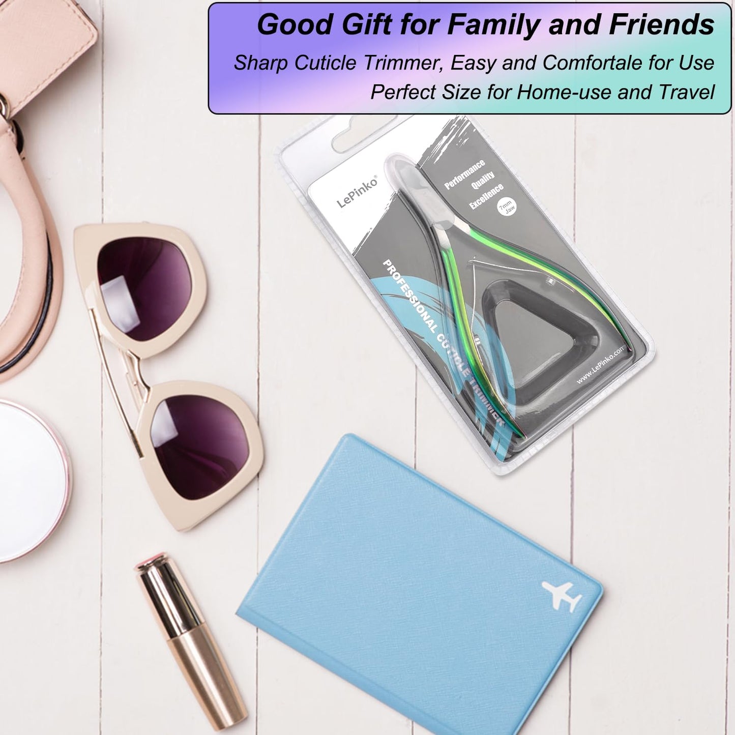 LePinko Professional Cuticle Trimmer kit, Super Sharp Dead Skin Clipper, Labor-saving Cuticula Remover for Fingernail Toenail, Home Salon Use, 7mm Jaw, Rainbow Color