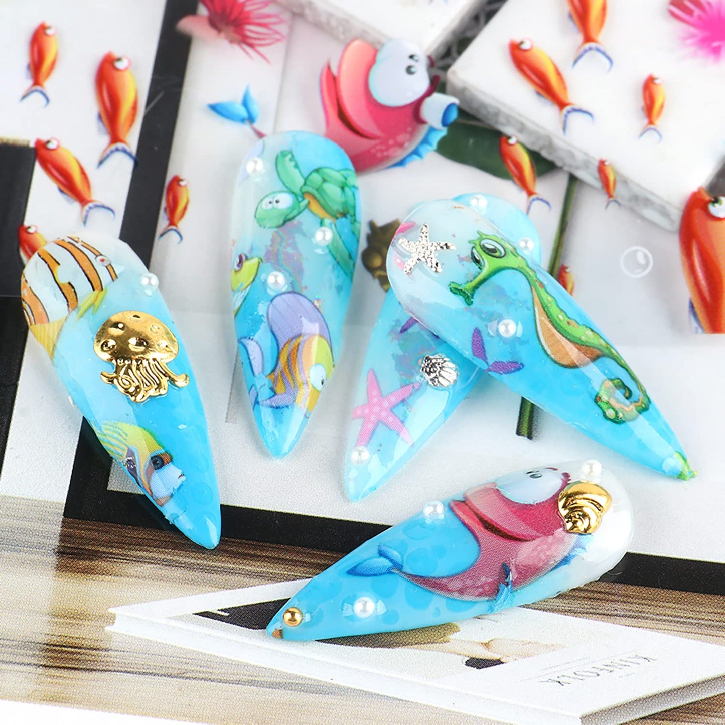 Holographic Sea Animals Nail Foil Stickers, Starry Sky Polish Sheets, Marine Transfer Foils for Women's Manicure, Nail Film Decorations With Glue
