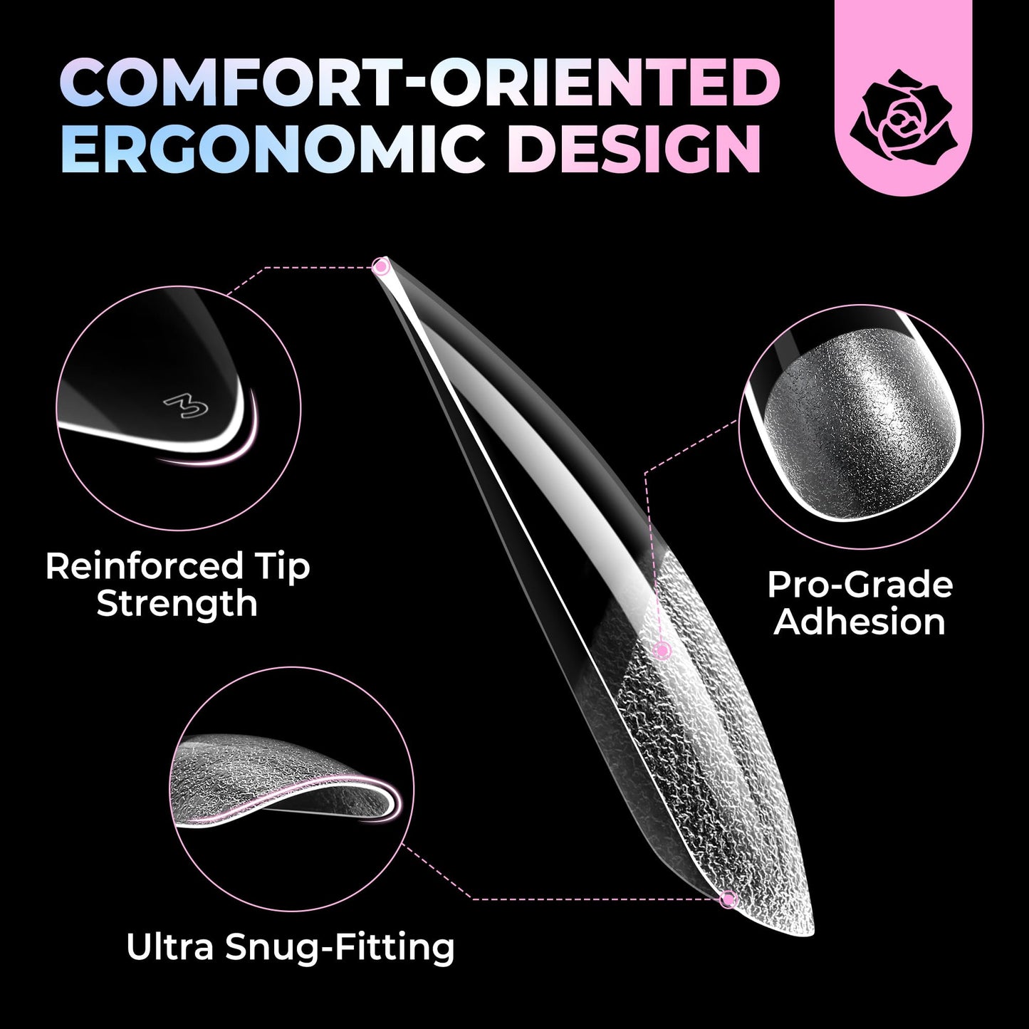 UNA GELLA Stiletto Gel Nail Tips Medium 15 Sizes 300PCS Pre-Etched Clear Acrylic Nail Tips Easy DIY Salon Stiletto Almond Press On Nails Snug Fit Full False Fake Tips Extensions Long-Lasting Hold