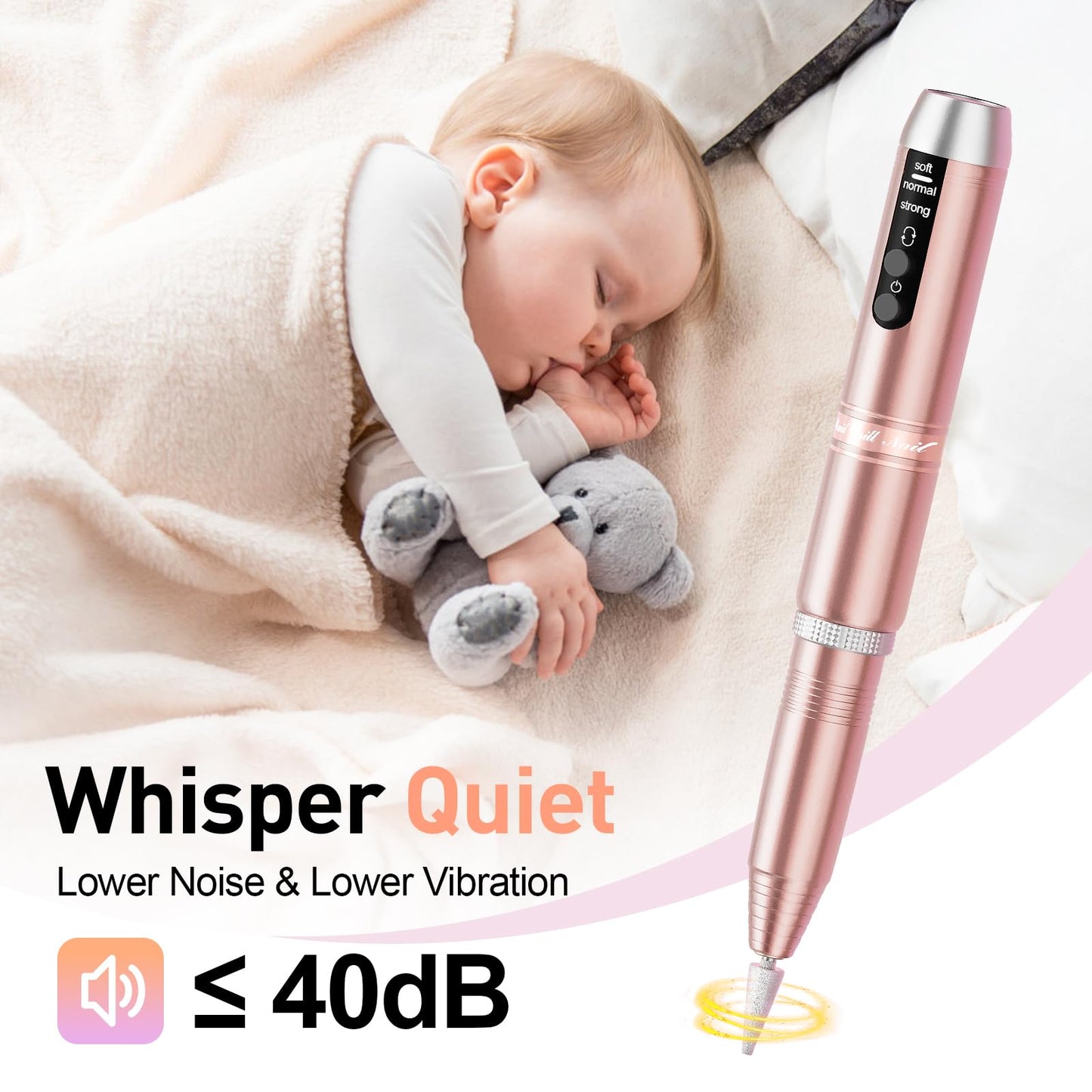 Cordless Nail Drill, Portable Electric Nail File with 11 in 1 Nail Drill Bits for Acrylic Gel Dip Powder Nails, Rechargable Efile Nail Drill Machine Kit for Home Manicure Pedicure, Gold