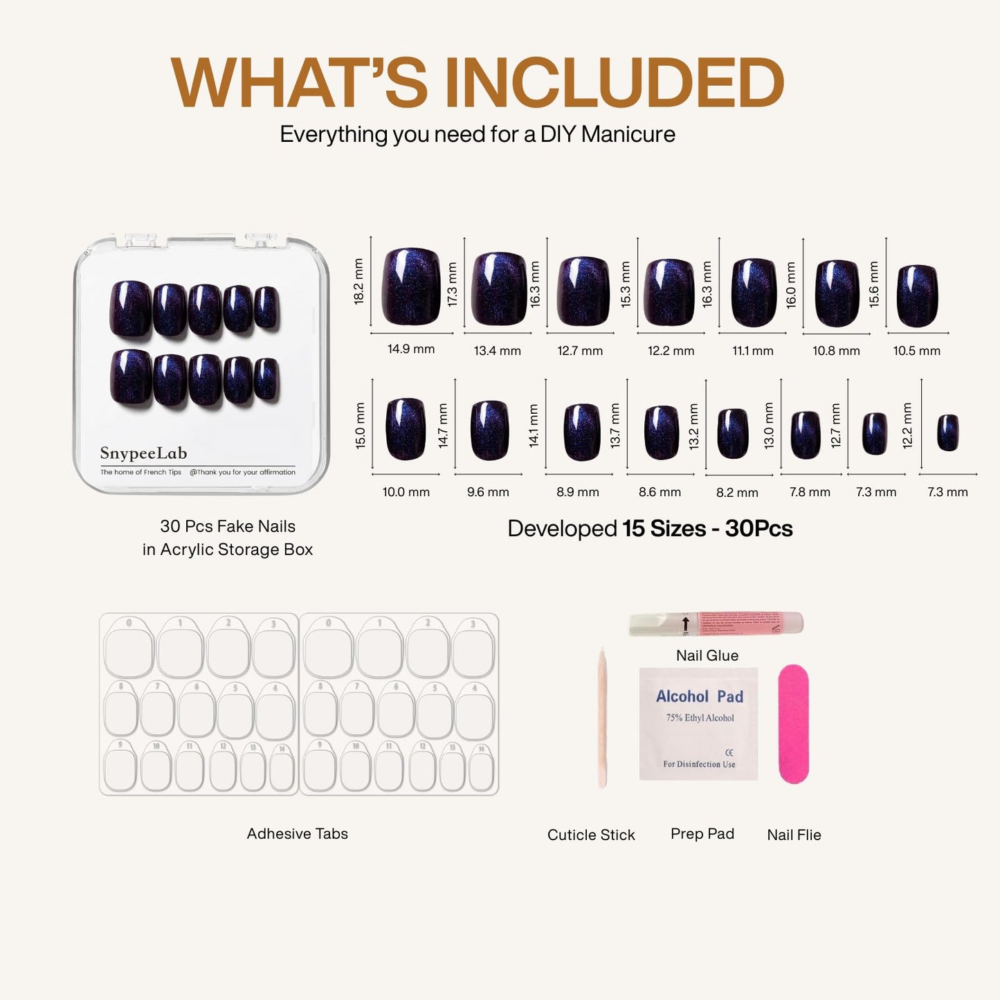 SnypeeLab Blue and Purple Cat Eye Press on Nails Short Square, Glue on Nails for Women Gift, French Tip Effect,Reusable Soft Gel Press on Acrylic Nail with Designs 30Pcs(Blue Purple)