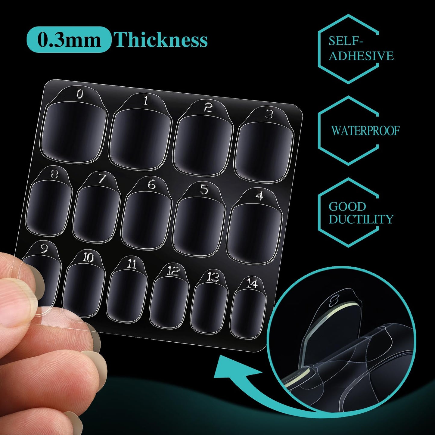 Teenitor 1500pcs Press on Nail Adhesive Tabs, 15 Sizes, Clear/Yellow, Nail Art Stickers