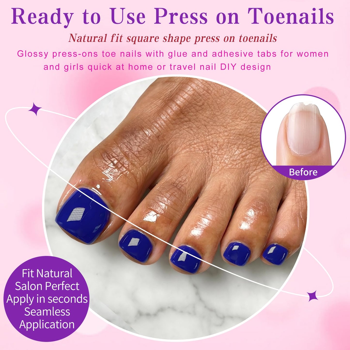 120pc Press on Toenails Women Fake Toe Nail Press ons,Royal Blue Acrylic Toenail Press ons Toes Nails Fake Toenails Glue on Toe Nail Tips 12 Sizes Toe Press-on Pedicure Presson False Nails for Feet