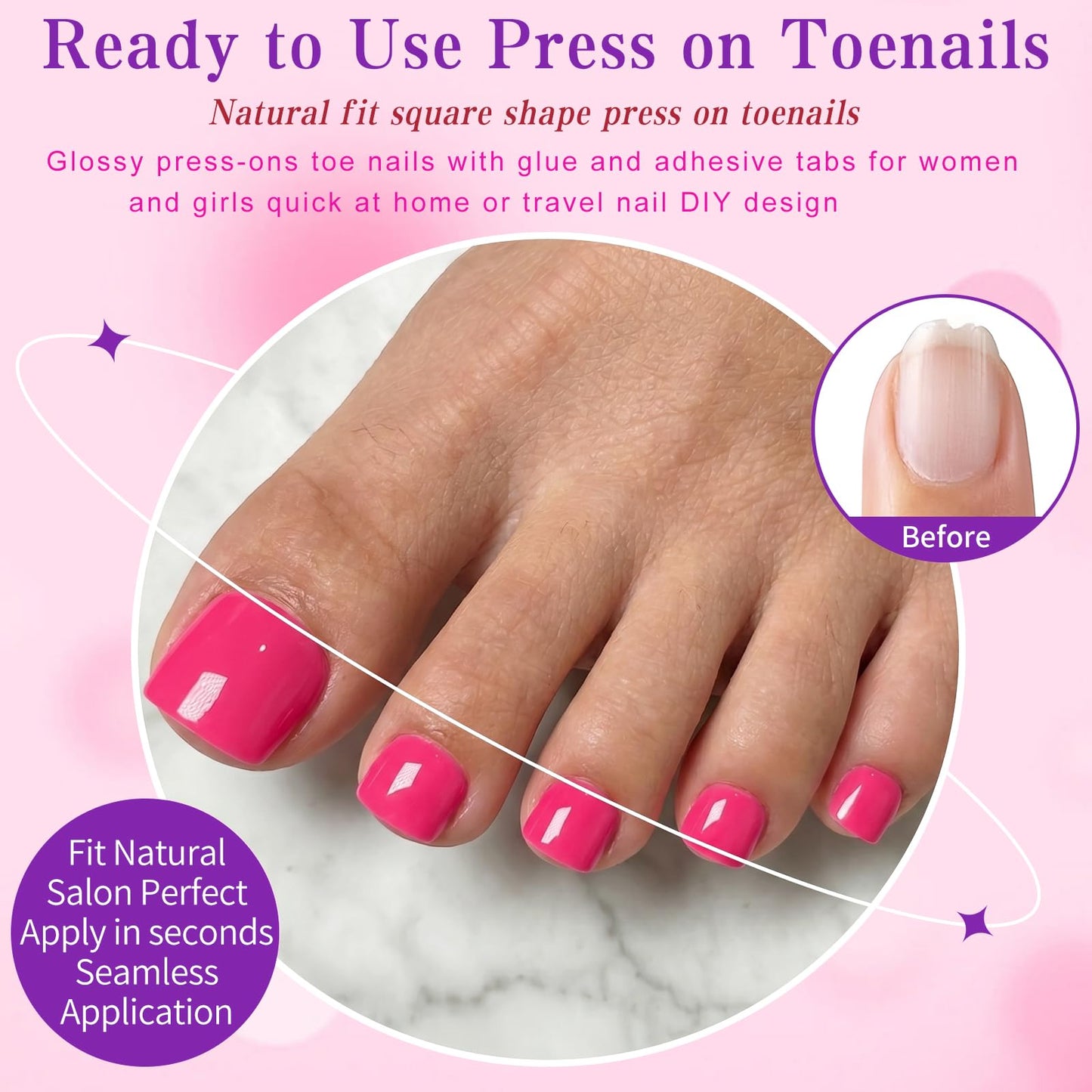 120pc Press on Toenails Women Fake Toe Nail Press ons,Rose Pink Acrylic Toenail Press ons Toes Nails Fake Toenails Glue on Toe Nail Tips 12 Sizes Toe Press-on Pedicure Presson False Nails for Feet