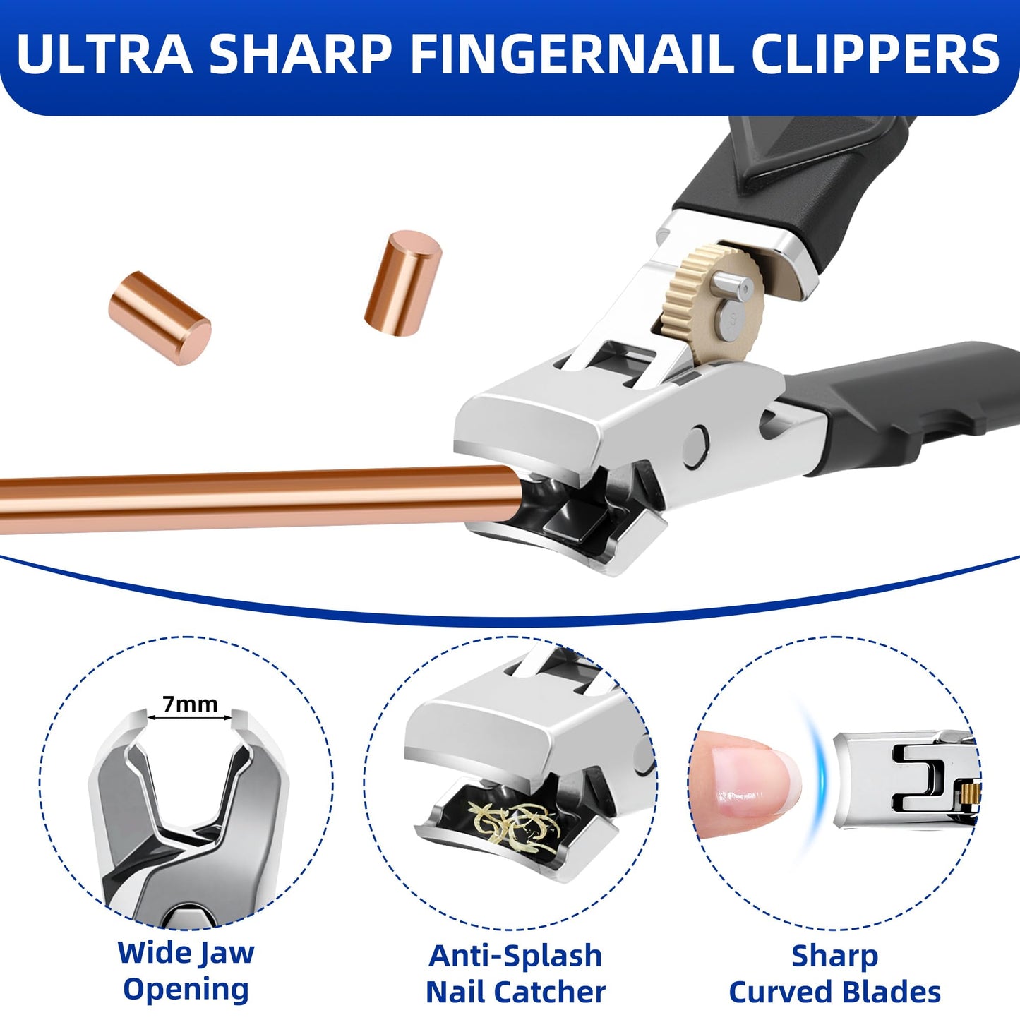 6PCS Toenail Clippers for Seniors Thick Toenails, Heavy Duty Nail Clippers for Men, Ultra Sharp Slanted Ingrown Toenail Clippers with Catcher, Wide Jaw Large Nail Cutters with Leather Case