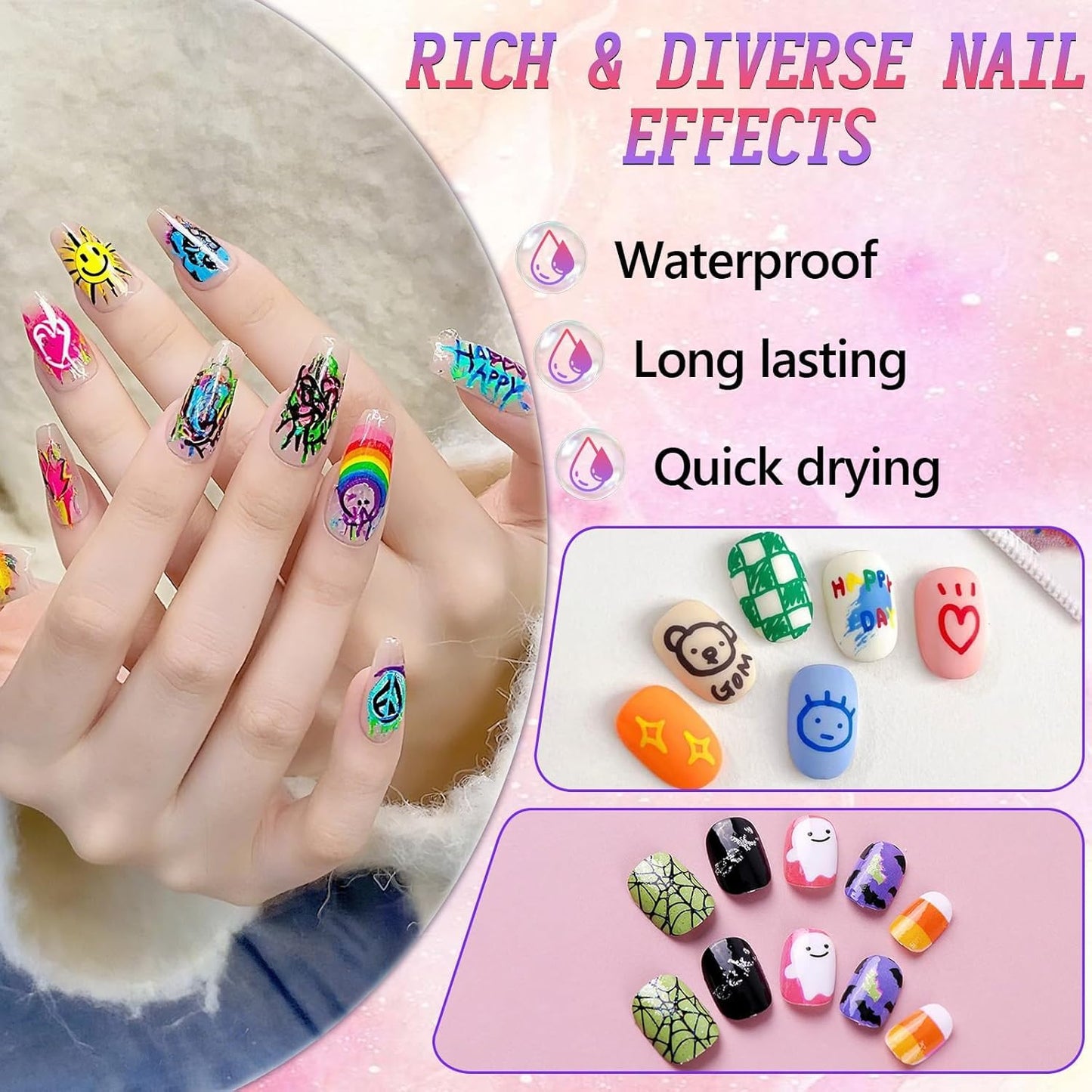 12 Color Nail Art Pens Set, 3D Quick Drying 0.5MM Nail Polish Pen,DIY Nail Beauty Decoration Nail tools,Nail art Mark Graffiti Pen,Nail Art Painted Pen Kit