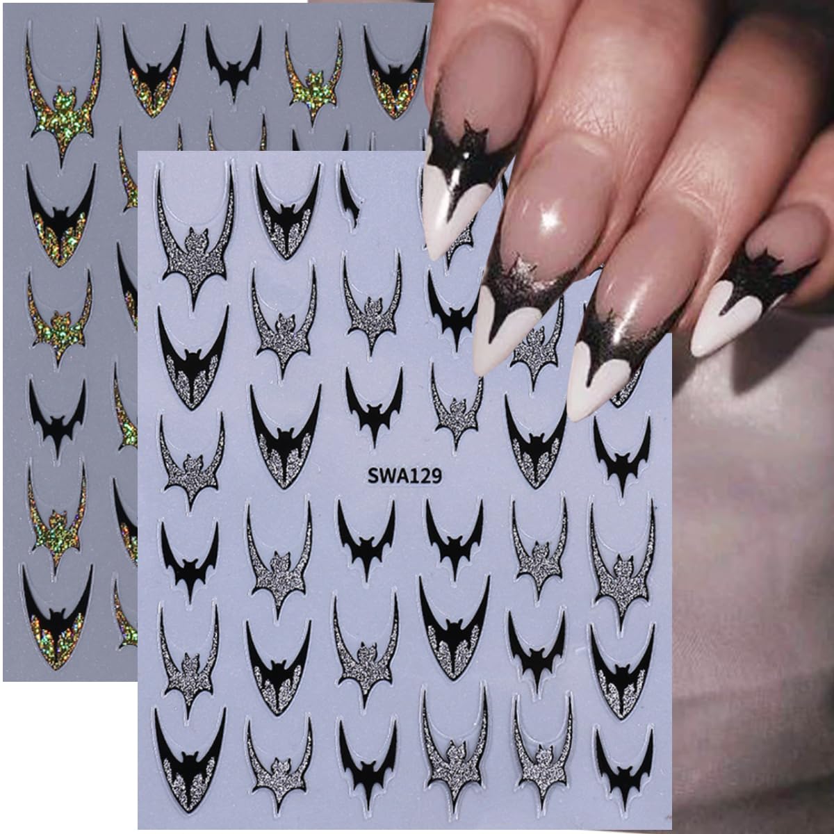 8 Sheets Halloween Nail Stickers Decals Gold Gloss Bat Nail Art Stickers Goth Nail Design Stickers Self-Adhesive Spider Web Spider Skeleton Nails Accessories for Women Nails Art Decorations Supplies