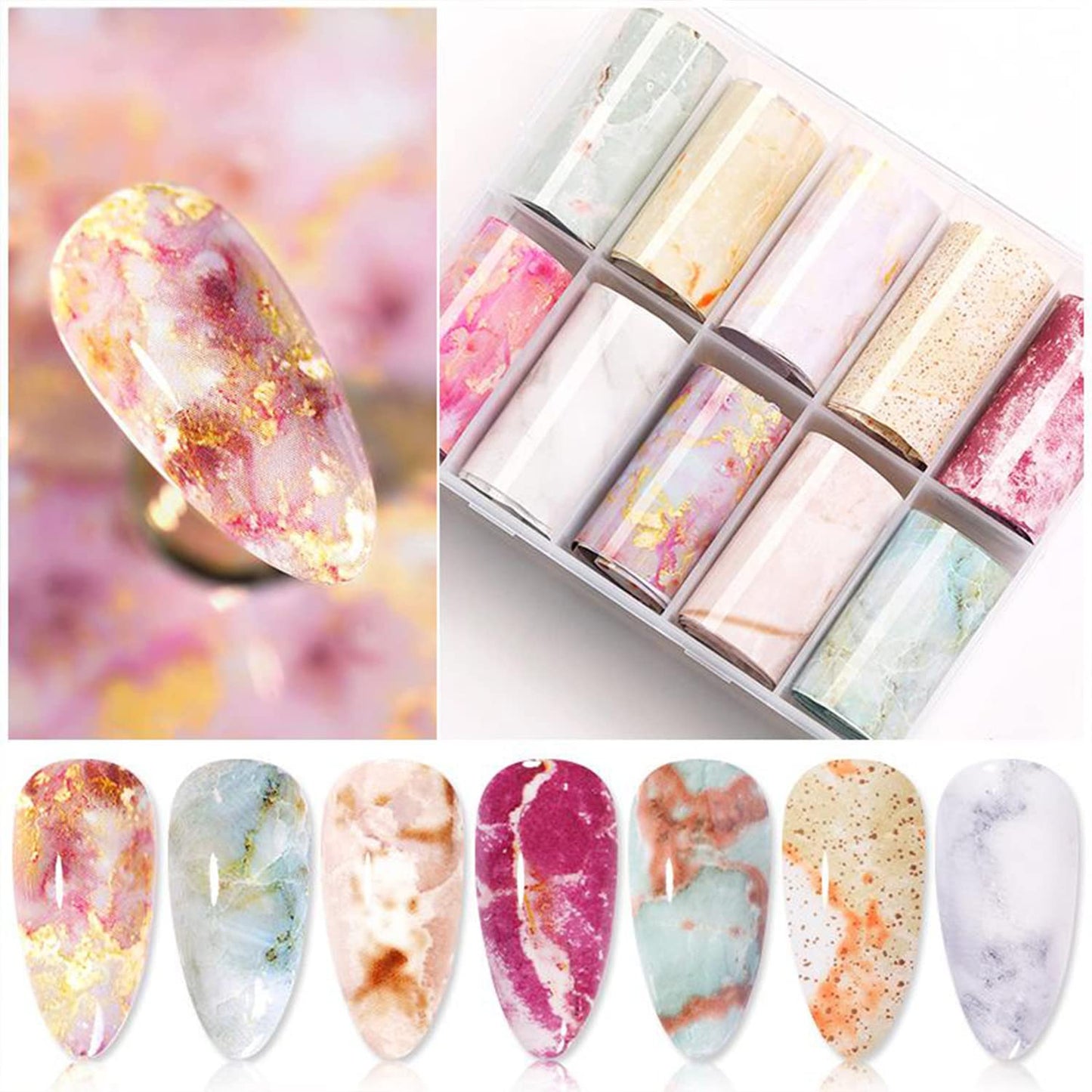Nail Foil Transfer, DANNEASY 20 Roll Marble Nail Foils Starry Sky Holographic Naisl Art Stickers Decal Iridescent Foil for Nails Design for Women Girls