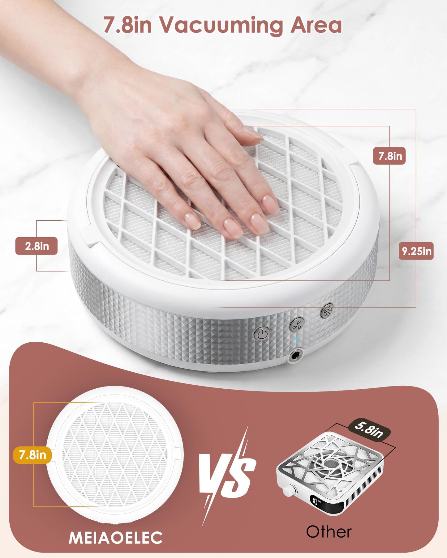 MEIAOELEC Nail Dust Collector, 7.8in Vacuum Area & 4 Speed Powerful Dust Collector Nail Tech with Reusable Filter, Nail Dust Fan Suction Machine for Acrylic Gel Nail Polishing at Home & Slaon