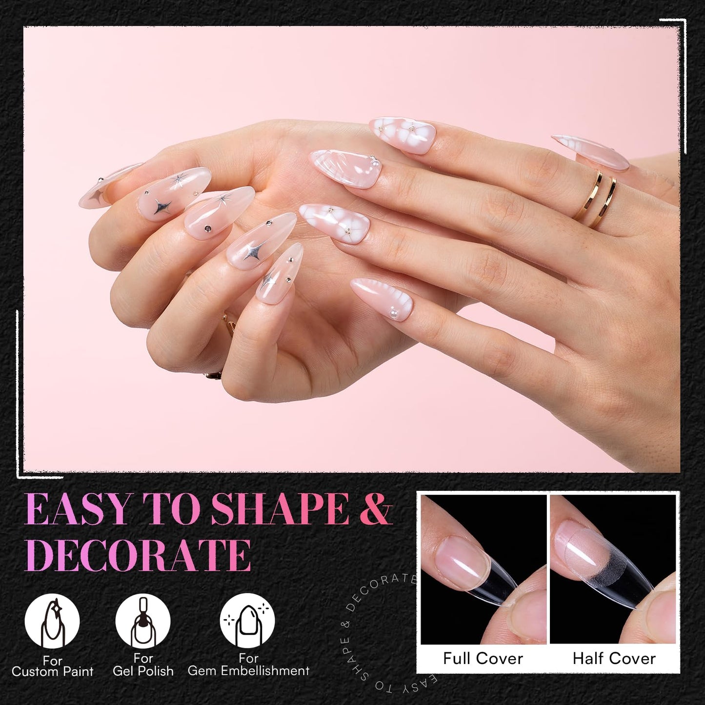 Makartt Medium Almond Nail Tips: 240PCS, 15 Sizes, Half Matte, Clear Fake Nails Stiletto Shapes - Full Cover Soft Acrylic Press On Nail Extensions for Flat Natural Nail Beds Salon and Home DIY