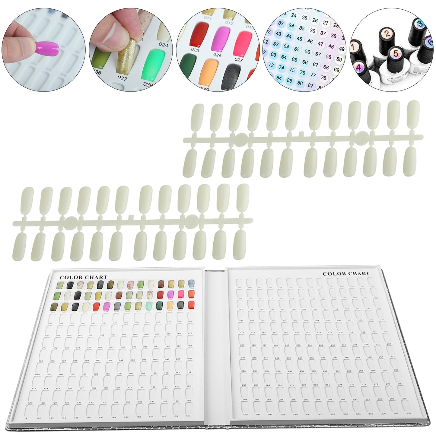 vnjaoi 308 Nail Polish Swatches Book Leather Nail Color Display Book,UV Gel Polish Book Nail Painting Practice Design Board, Fake Tips Nails Sample Display Nail Art for Nail Salons
