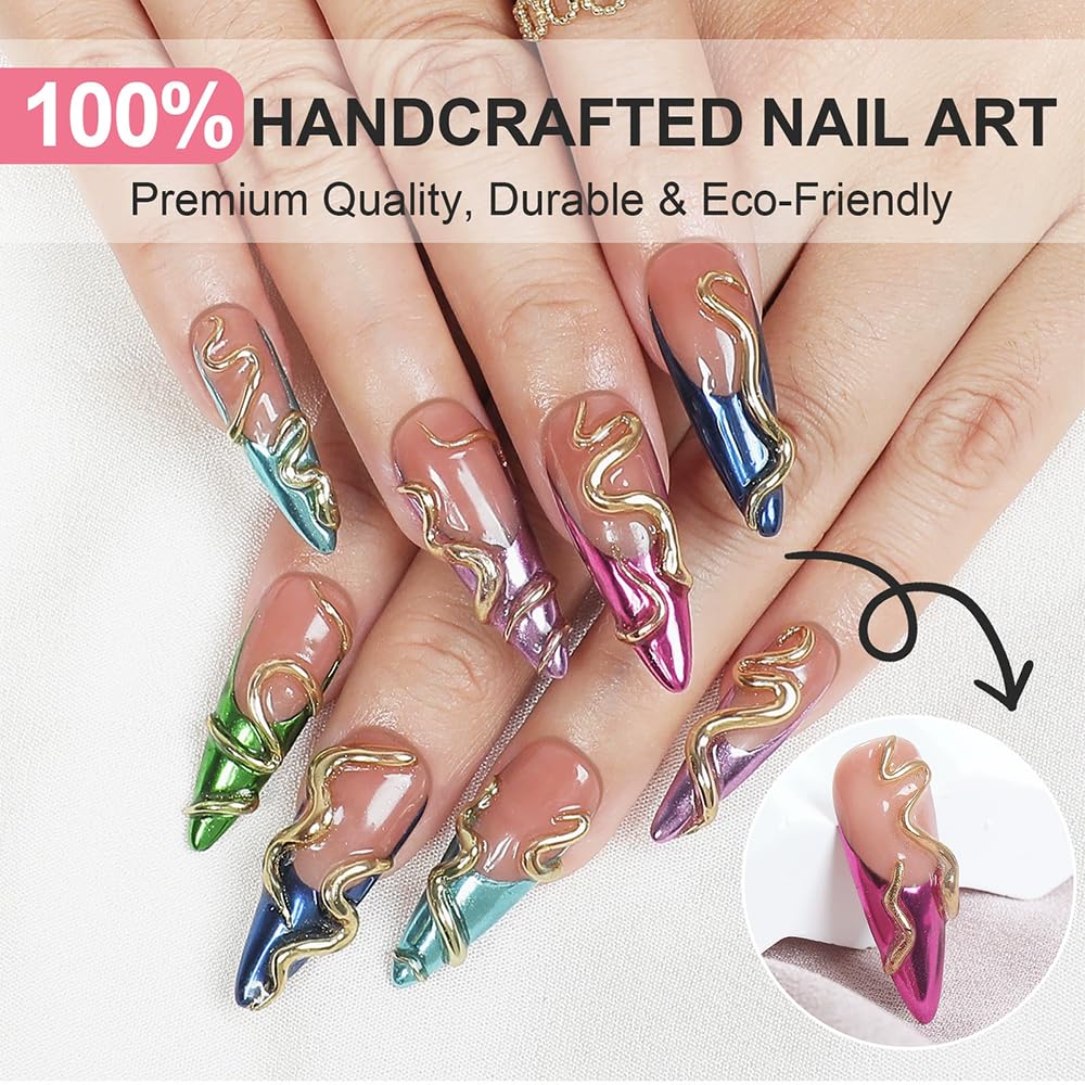 Almond Medium Press on Nails Handmade Fake Nails White French Tip with 3D Flower Designs beach luxury Glossy Cute Acrylic Nails for Women 10pcs (Size M）