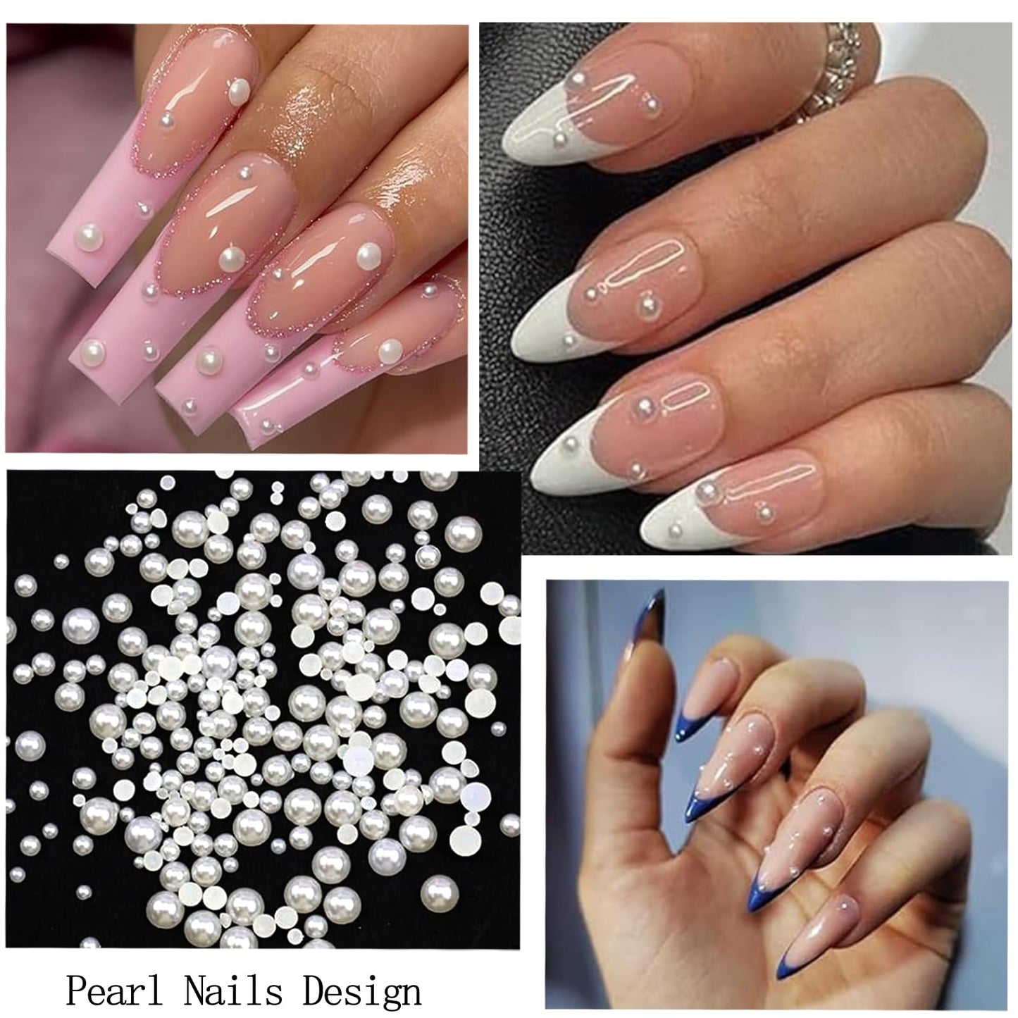 SEMATA Clear Nail Art Rhinestones Charms Flatback Nail Pearls Rhinestones Mixed Size Nails Gems White Beige Nails Pearls Art Accessories Decoration Design for Women
