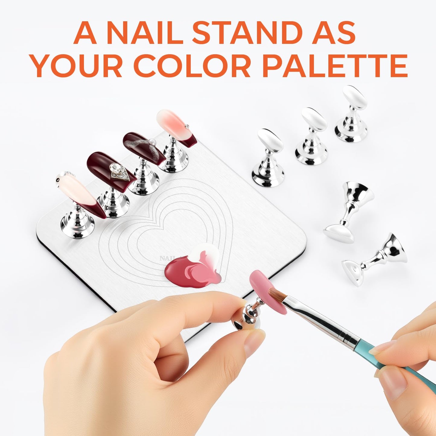 Makartt Nail Stand for Press-On Nails: Strong Magnetic, Large Flat Metal Base Holds 10 Tips at Once, Stable Holders for Nail Art Practise, Batch Painting, Design, Curing, Display, DIY Home & Salon Use