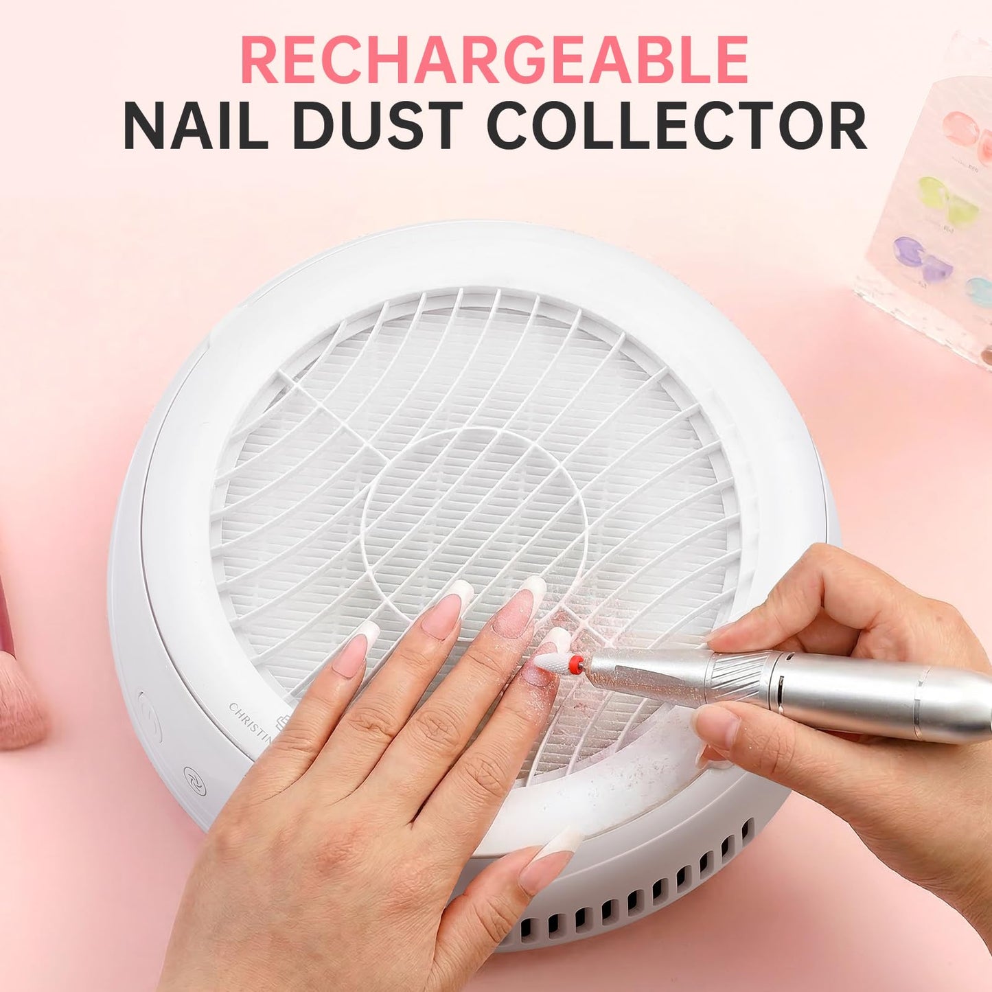 CHRISTINE SHELLY Nail Dust Collector, Rechargeable Dust Collector Nail Tech, Powerful Vacuum Fan Vent Dust Collector Extractor Dust Suction Machine for Acrylic Nails Polishing, Nail Salon&Home