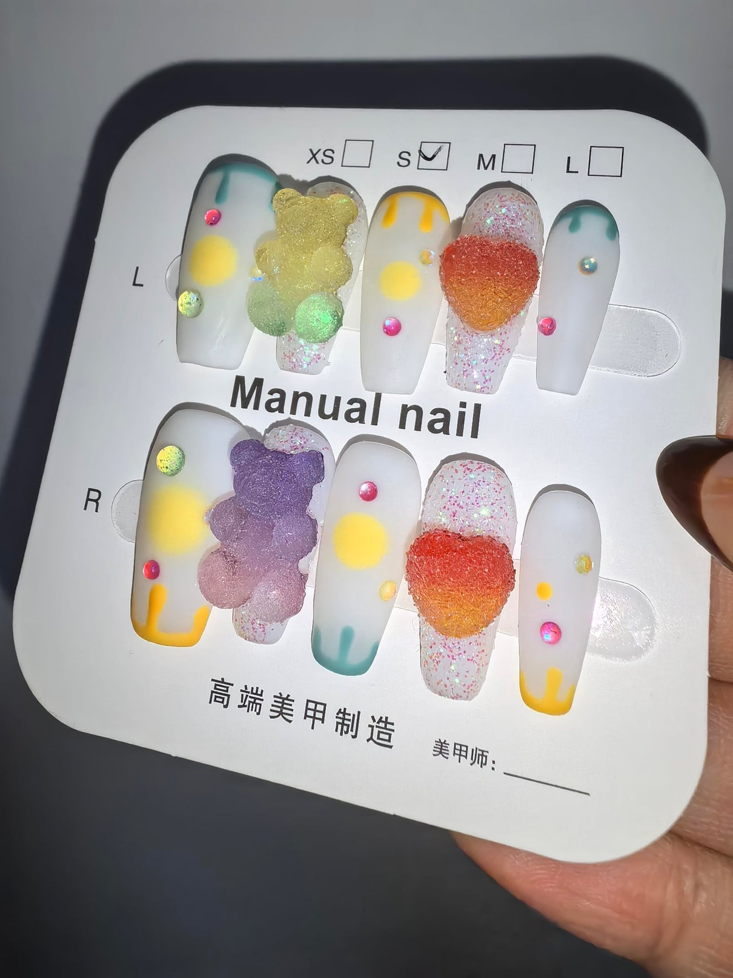 Candylicious Fake Nails | 3D Gummy Bear & Heart Designs | Y2K Lolita Press On Nails | Sweet Pastel Colors for Girls & Women (S)