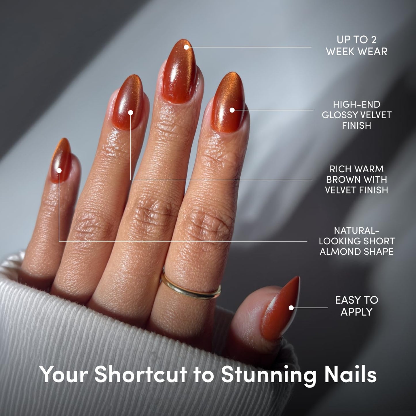 Glamnetic Short Almond Press-On Nails Bundle - Sicilian Sun, Sunbaked & Sunset Tide | Brown Fake Nails with a Velvet Finish | Tropical Nails with Brown Floral Designs, Gold Foil | False Nails Nails wi