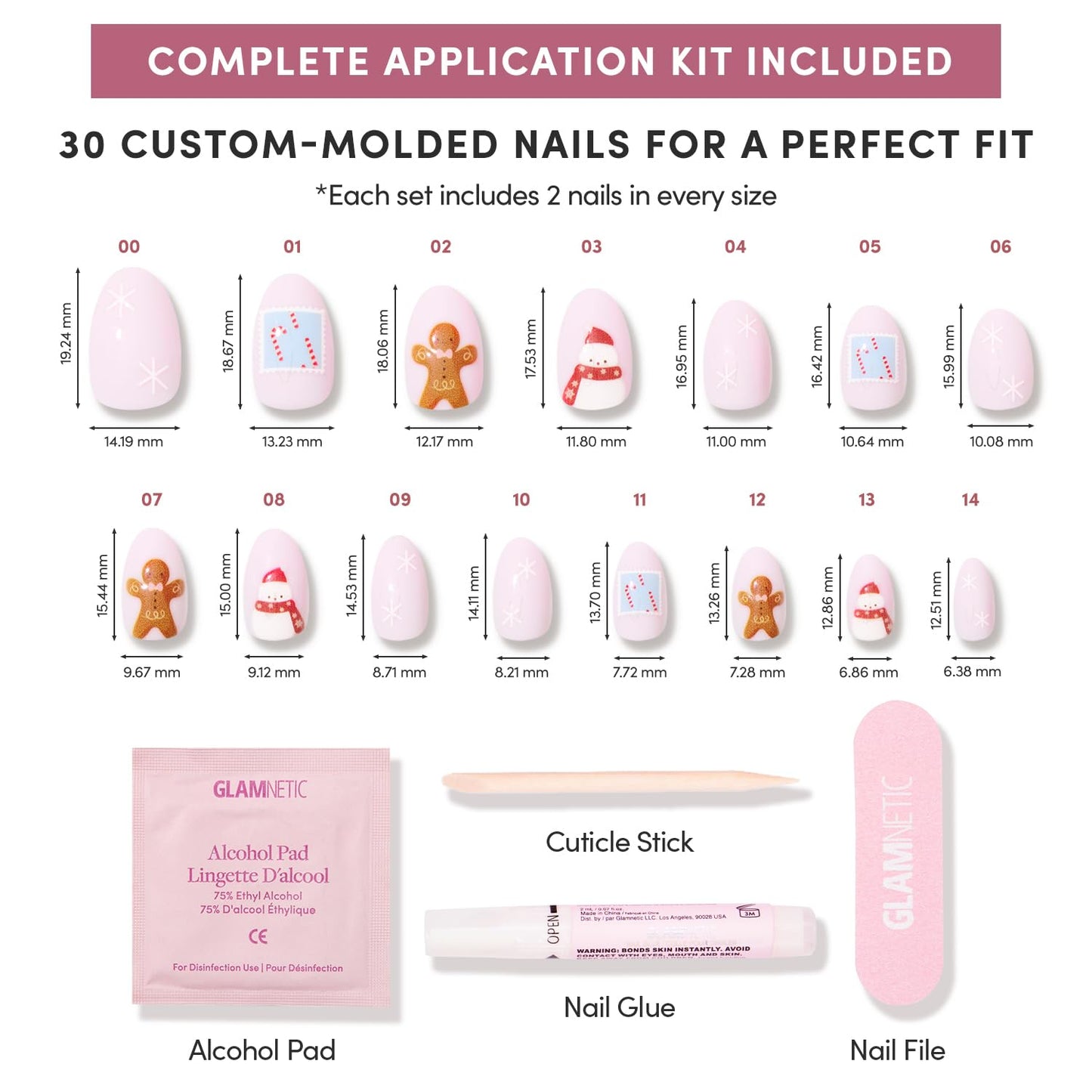Glamnetic Press-On Nails Bundle - Cocoa & Kisses & Candy Crush | Short Oval Nude Nails with Festive Winter Graphics | Short Oval Fake Nails with Candy Cane Swirl Design and Velvet Finish | Durable, Sa