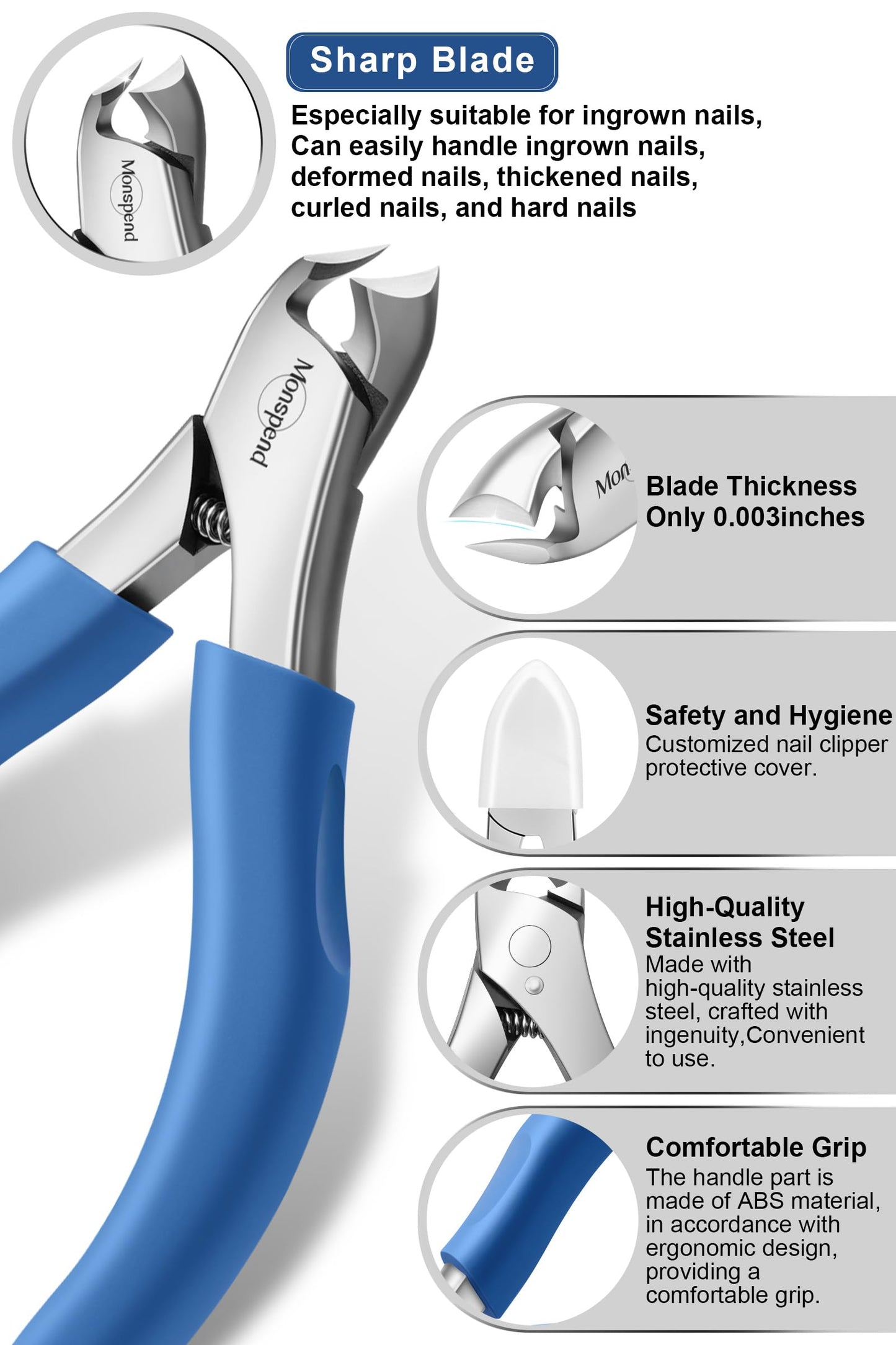 Monspend Toenail Clippers for Seniors Thick Toenails, Heavy-Duty Toenail Clippers, Adult Thick Toenail Long Handle,Aluminum Storage Box (Blue)