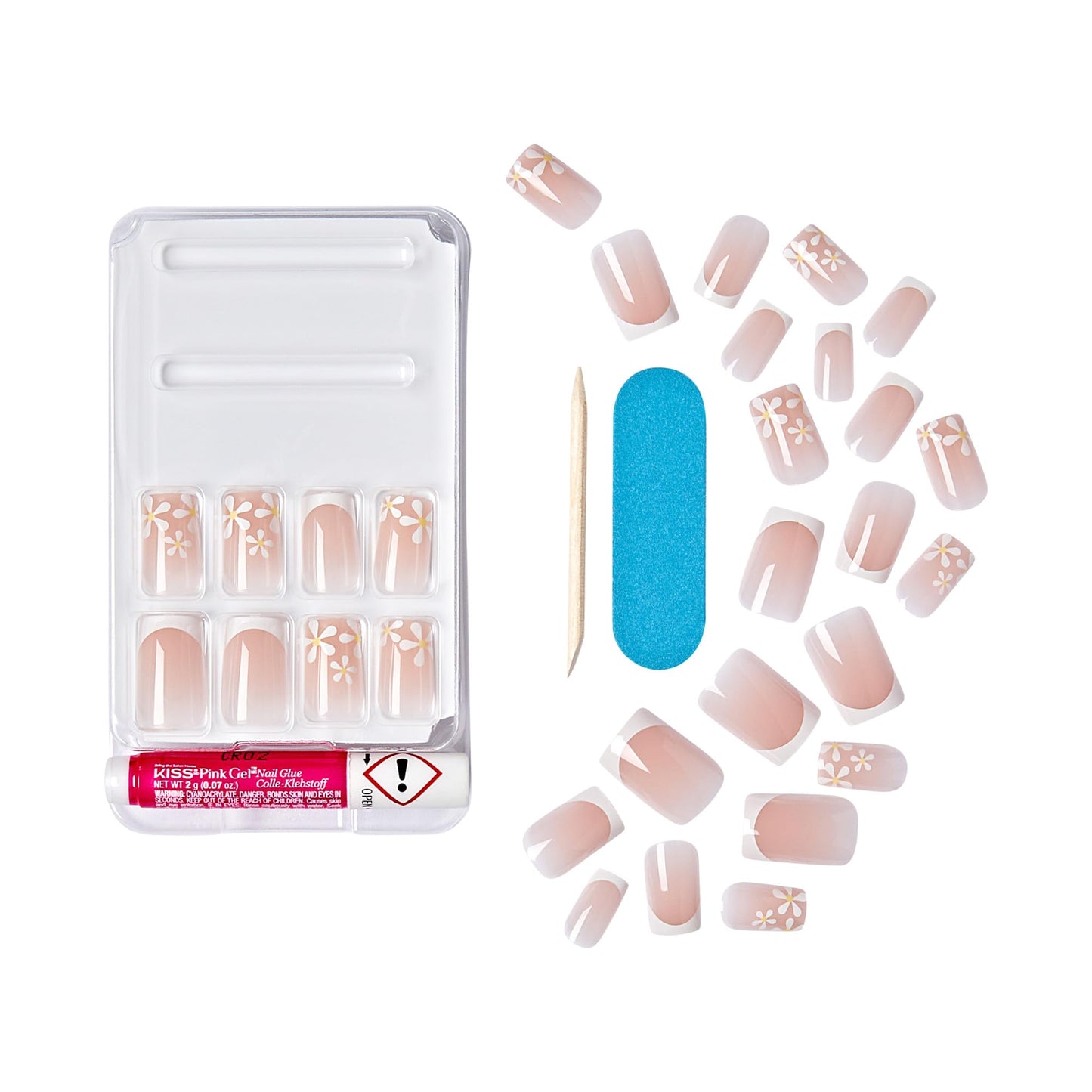 KISS Classy, Press On Nails, Nail glue included, 'Stay Charmed', White, Medium Size, Square Shape, Includes 28 Nails, 2g glue, 1 Manicure Stick, 1 Mini File (Pack of 2)