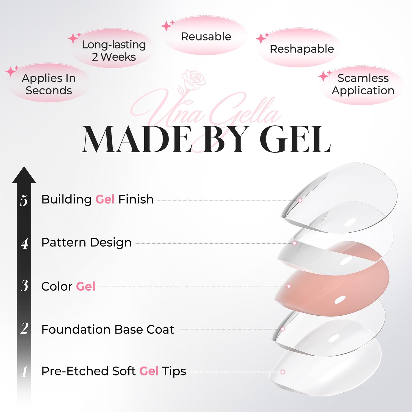 UNA GELLA Press on Nails Almond, 32Pcs 16 Sizes Soft Gel Fake Nails for Women, 3D Chrome Gold Reusable Glue on Nails with Adhesive Tabs, Full Cover False Nails for Daily Wear and Party
