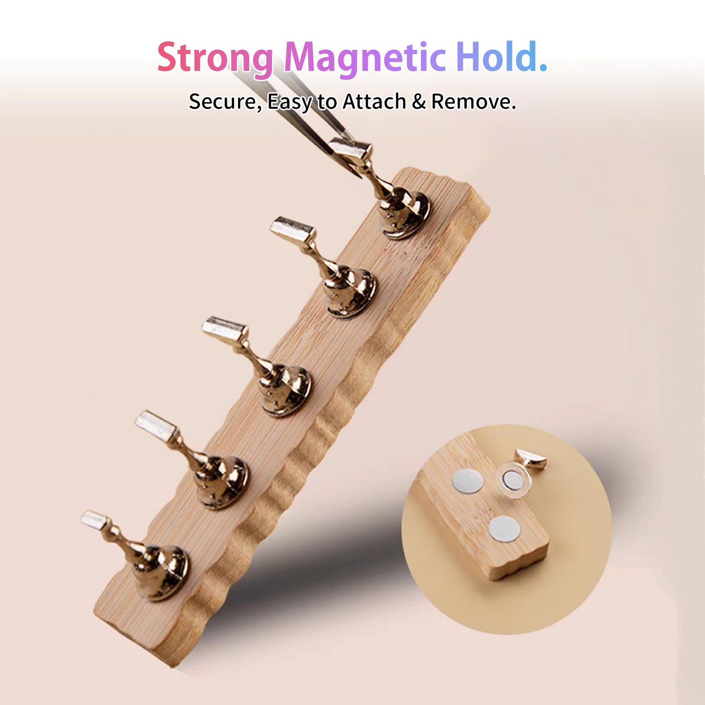 Sun&Beam Nails Magnetic Wooden Nail Tip Holders Stable Display Stand for Nail Art Practice (Natural Cut Base)