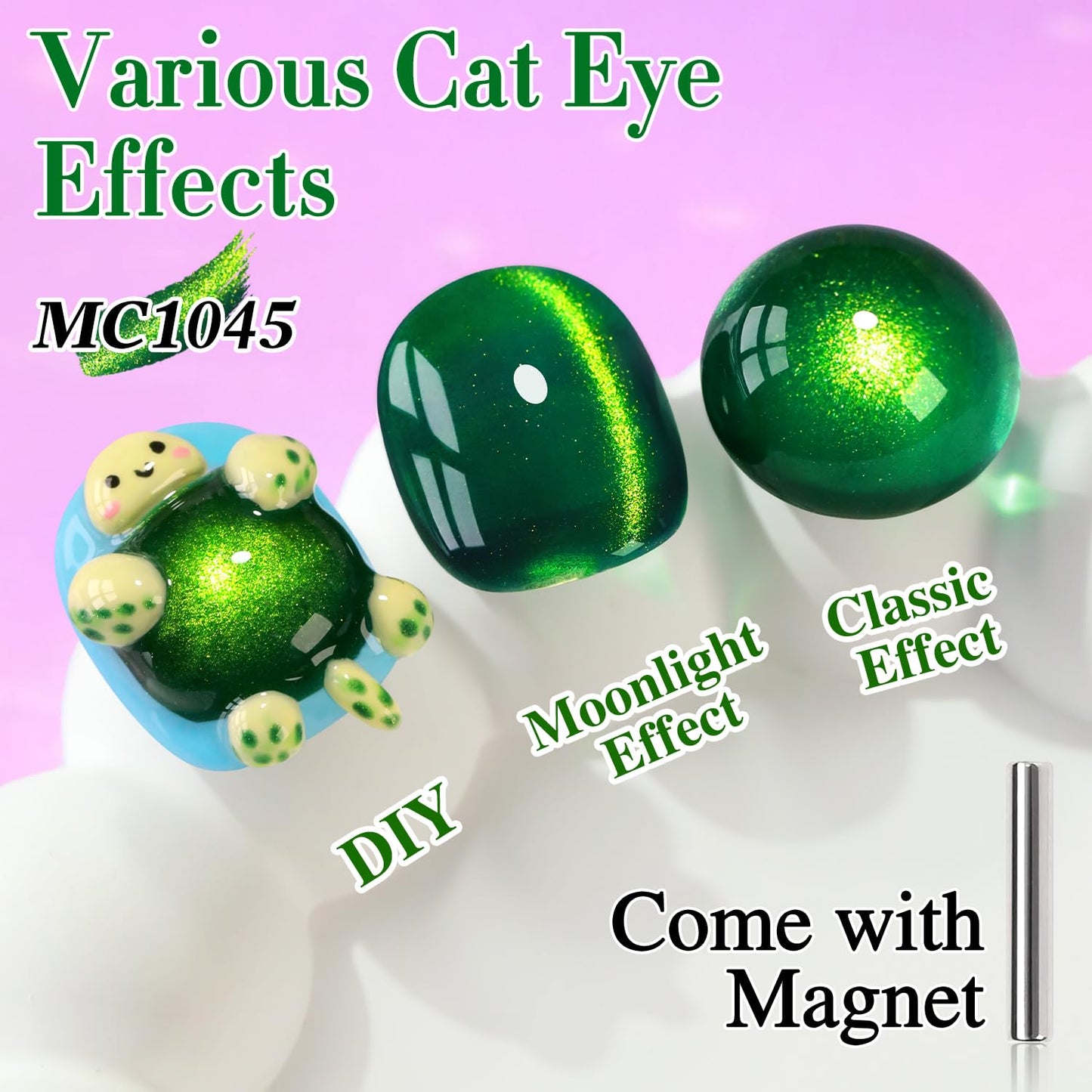 Double Rhythm Cat Eye Gel Polish with Magnet 15ML Holographic Glitter Shimmer Color 0.5 OZ Magnetic Gel Polish Salon DIY at Home (Dark Green-MC1045)